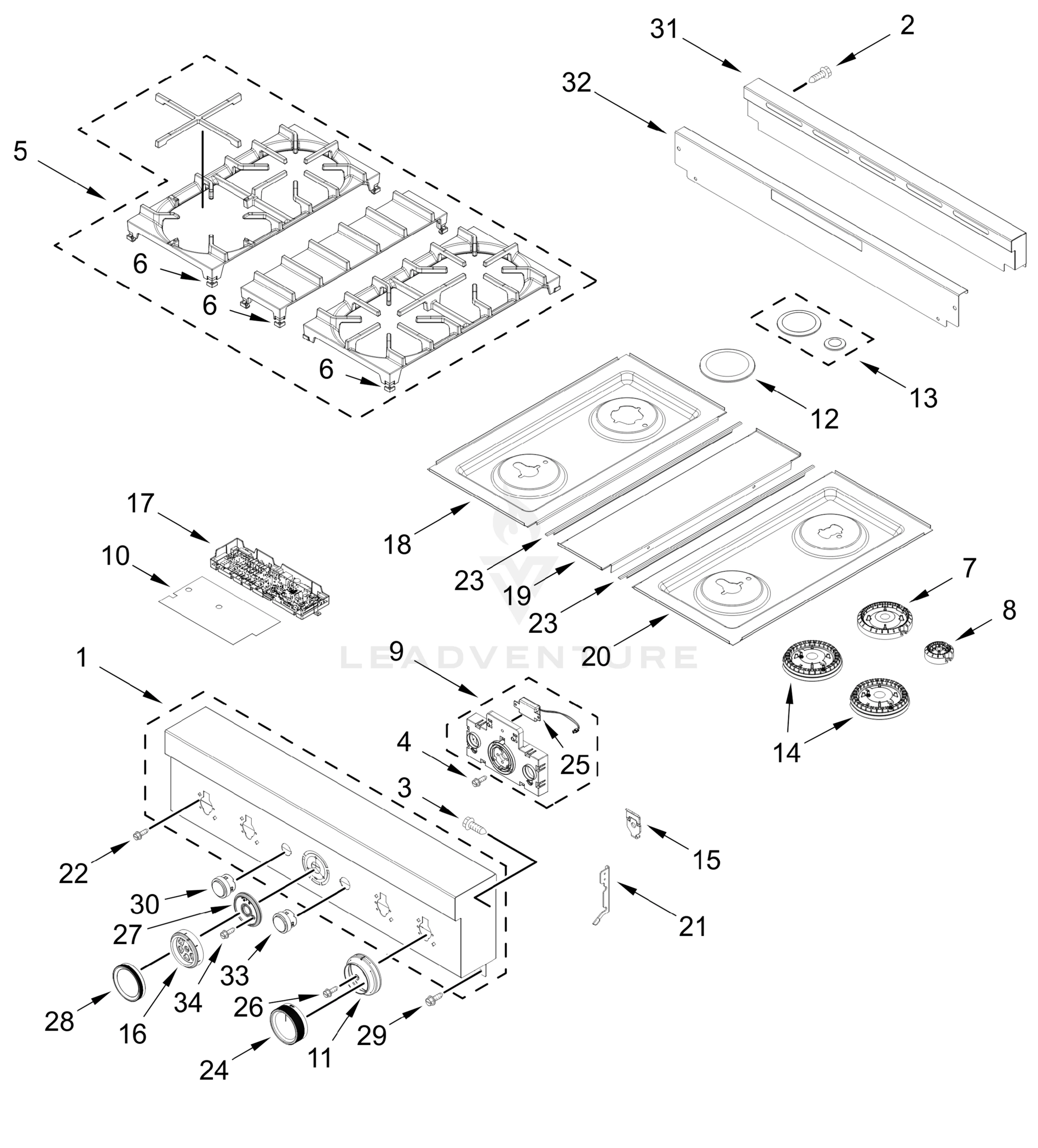 COOKTOP, BURNER AND GRATE PARTS