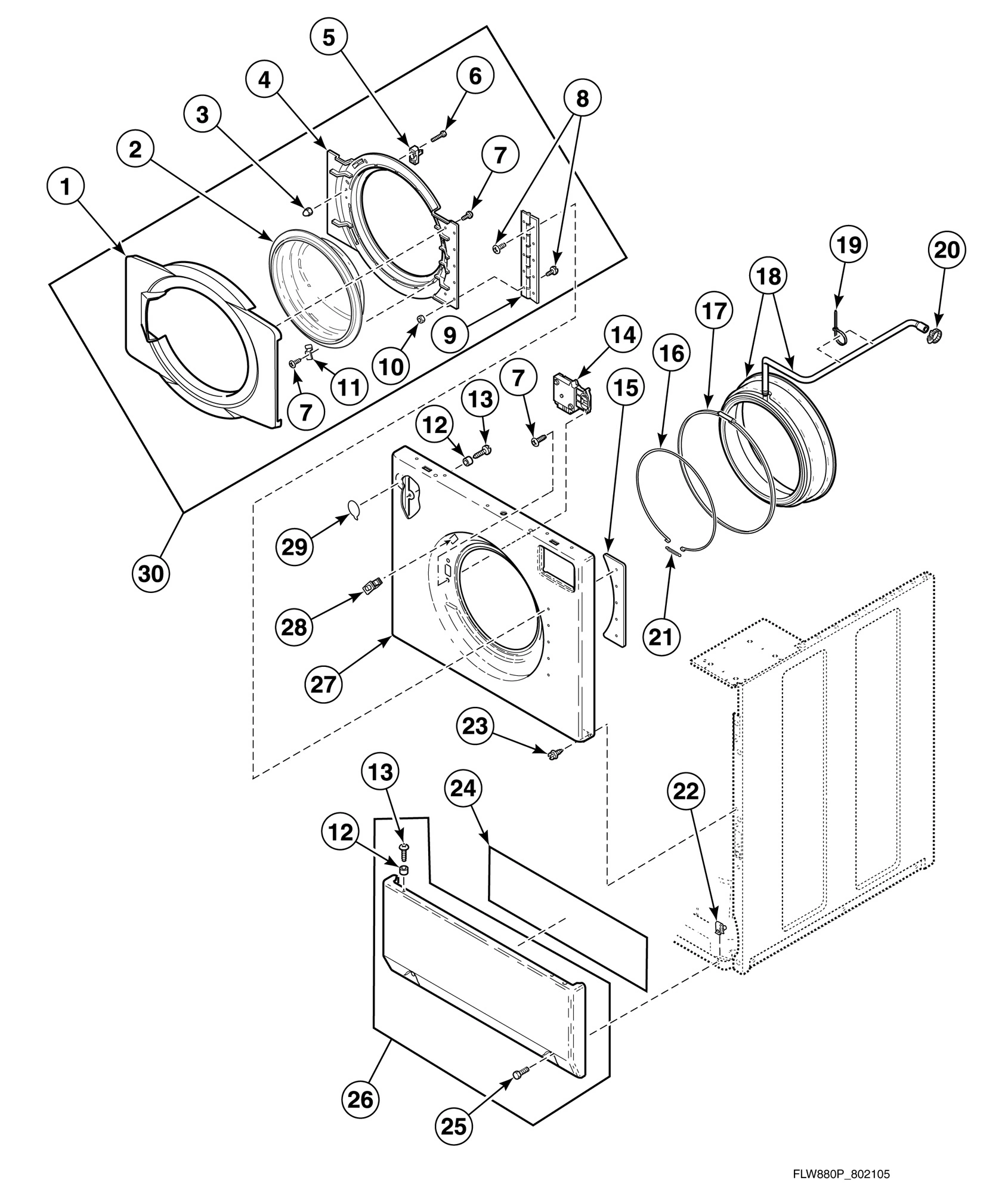 Front Panel, Door Assembly and Door Seal