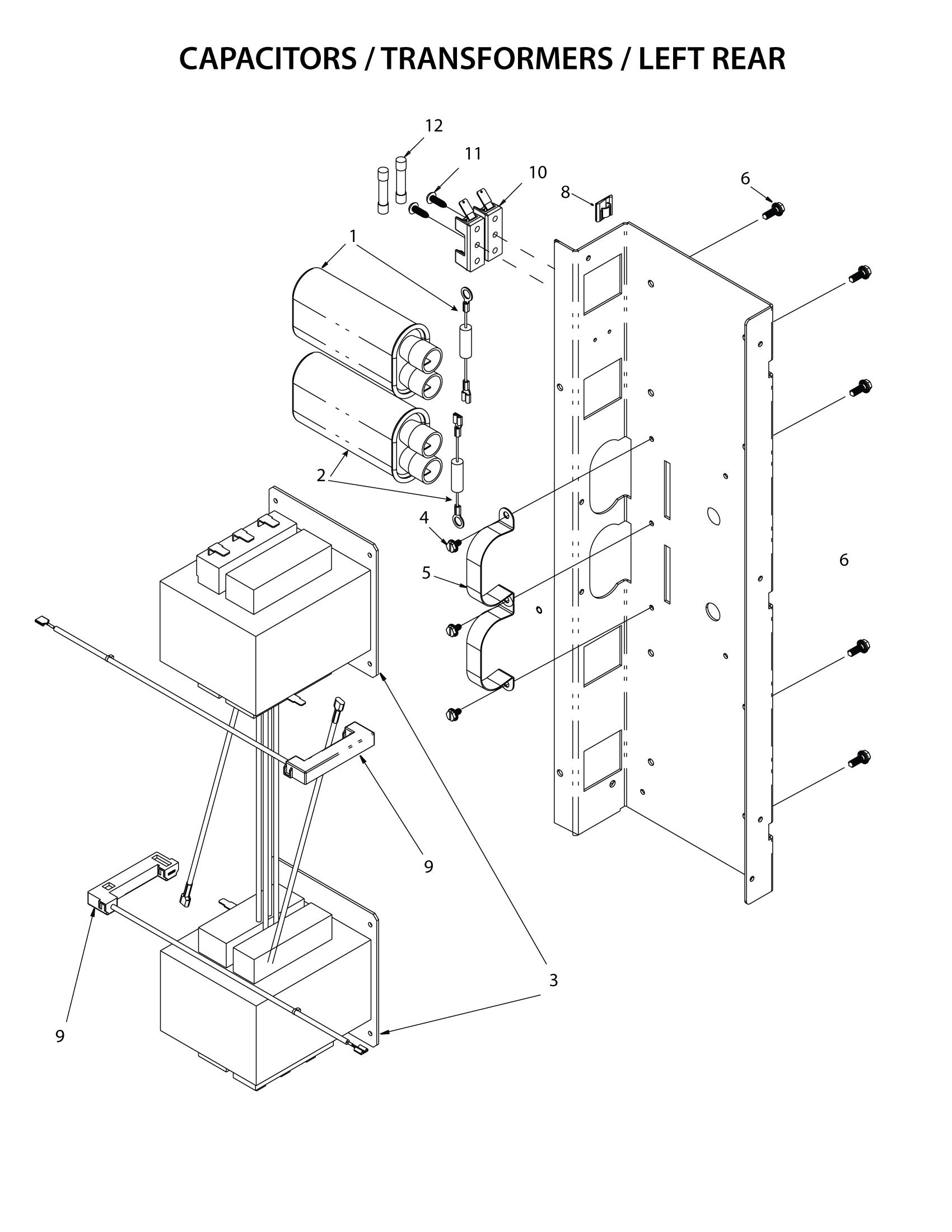 CAPACITORS / TRANSFORMERS - LEFT REAR