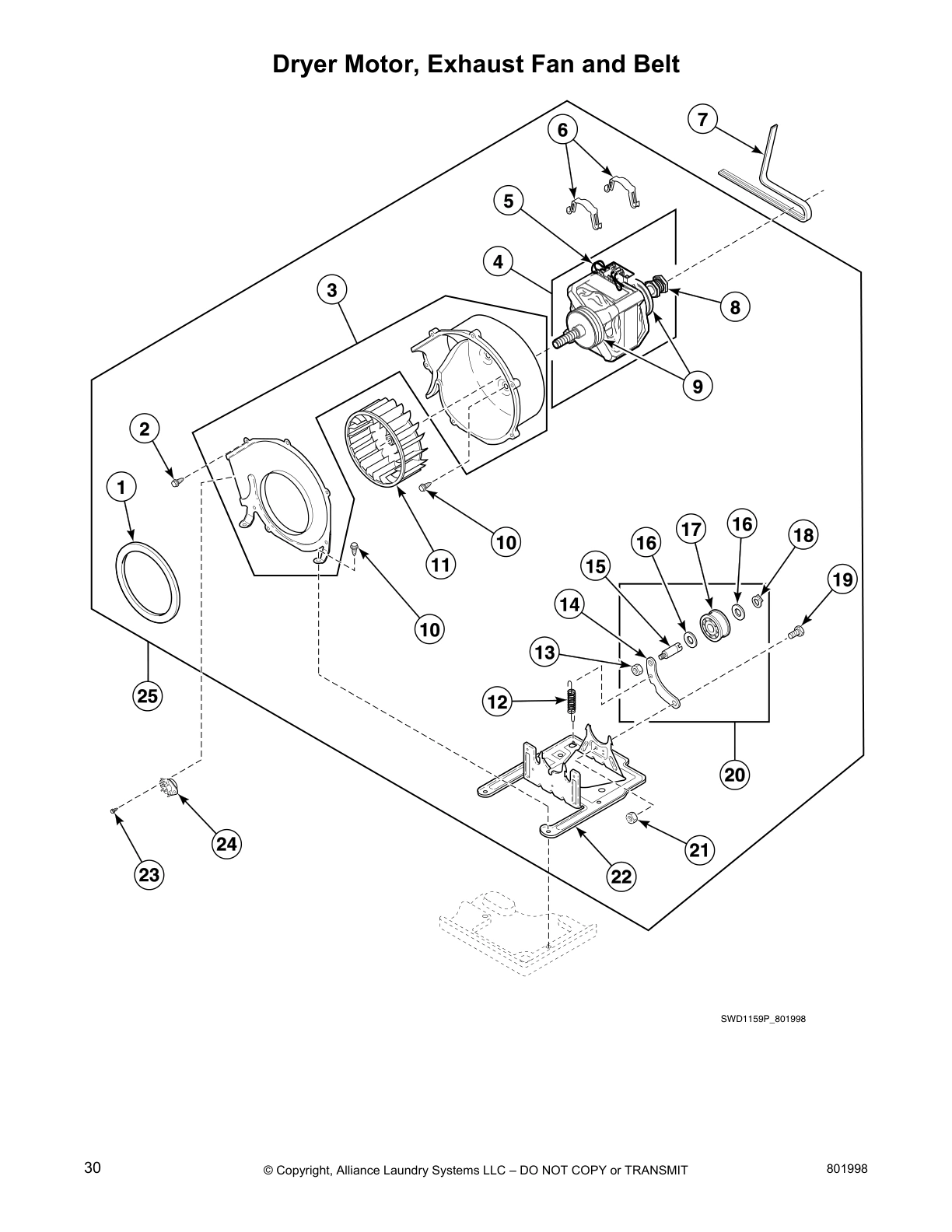 Dryer Motor, Exhaust Fan and Belt