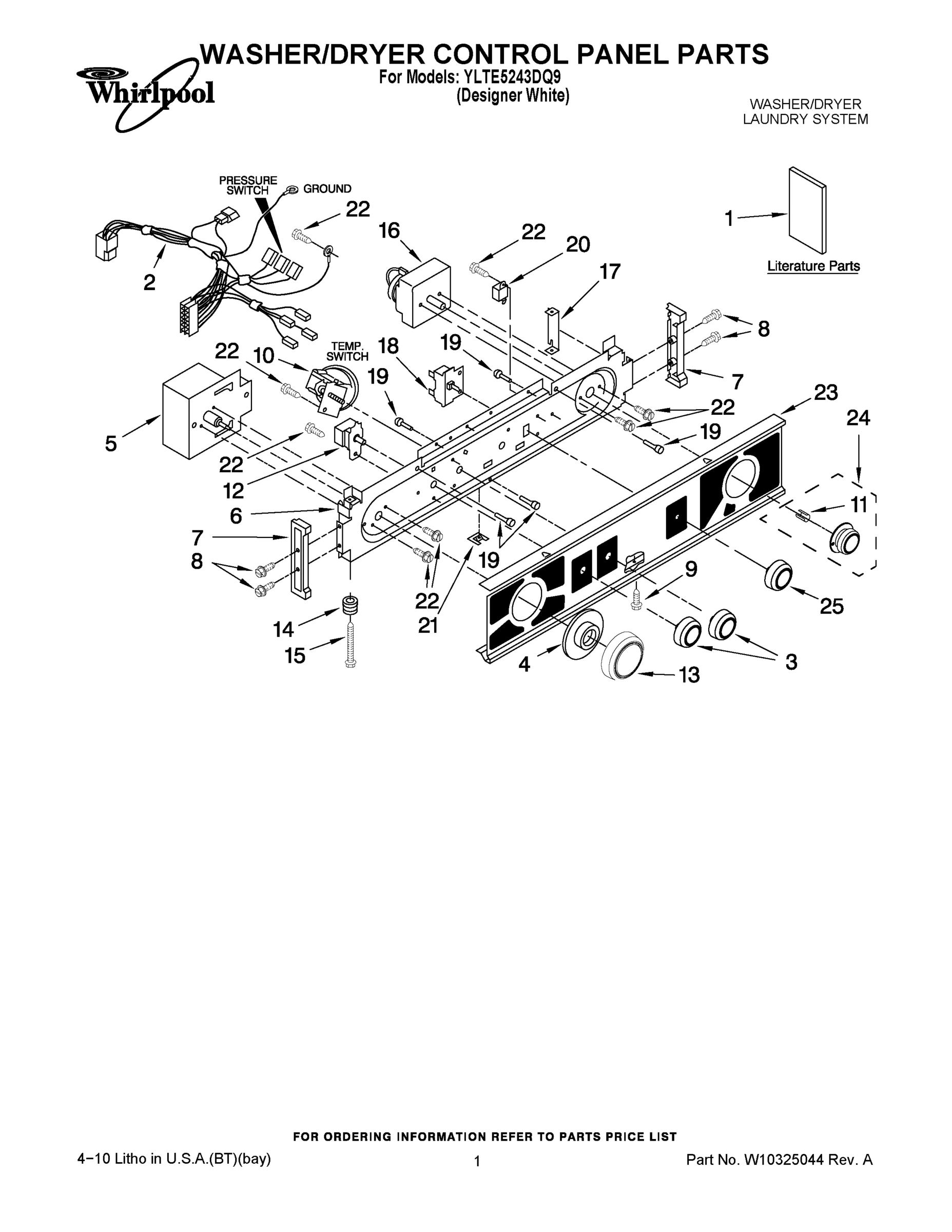 01 - WASHER/DRYER CONTROL PANEL PARTS