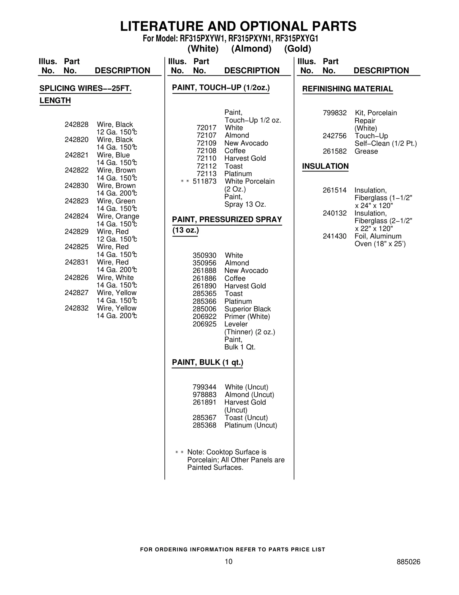 LITERATURE AND OPTIONAL PARTS