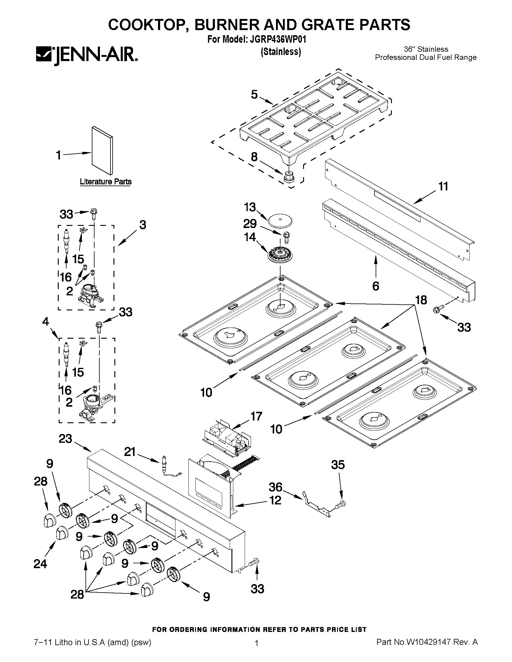 01 - COOKTOP, BURNER AND GRATE PARTS