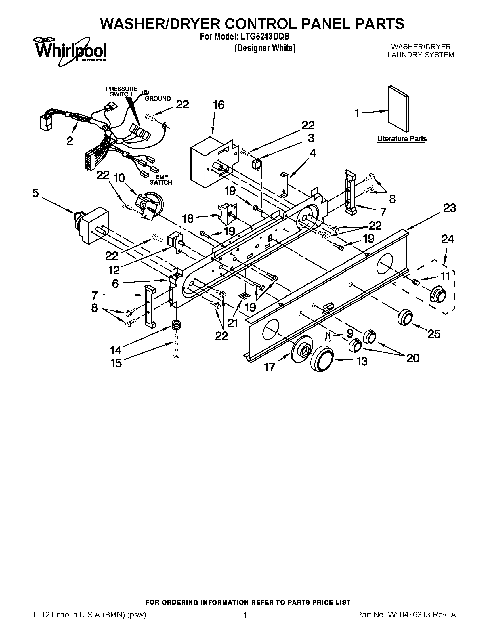 01 - WASHER/DRYER CONTROL PANEL PARTS