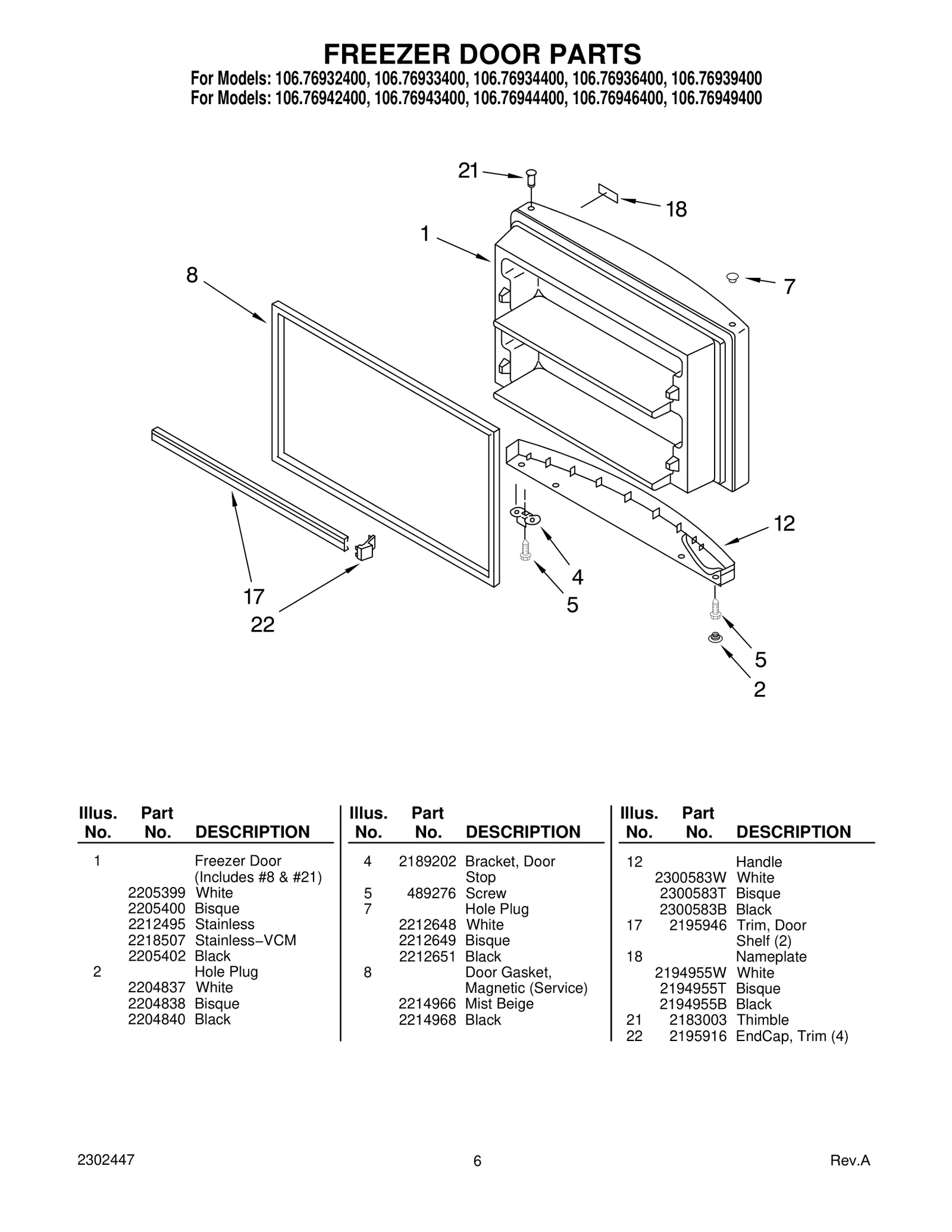 FREEZER DOOR PARTS