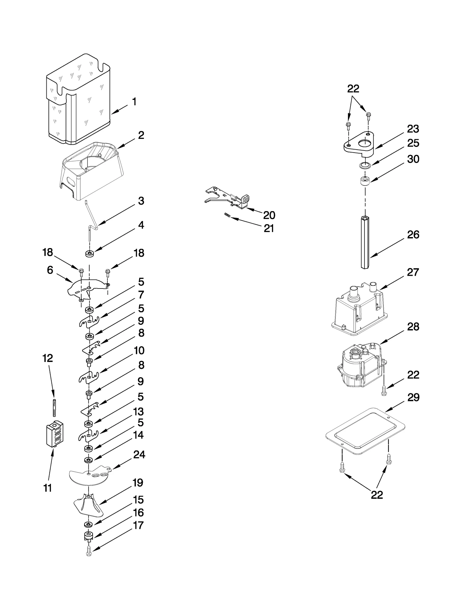 MOTOR AND ICE CONTAINER PARTS