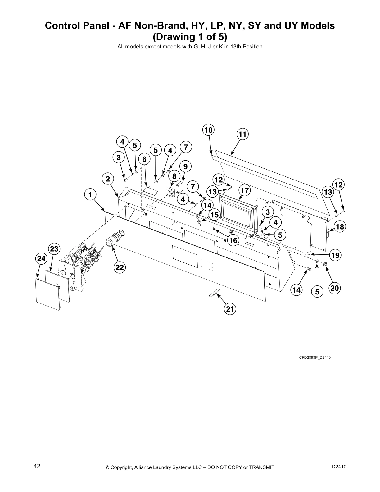 Control Panel - AF Non-Brand, HY, LP, NY, SY and UY Models
(Drawing 1 of 5)