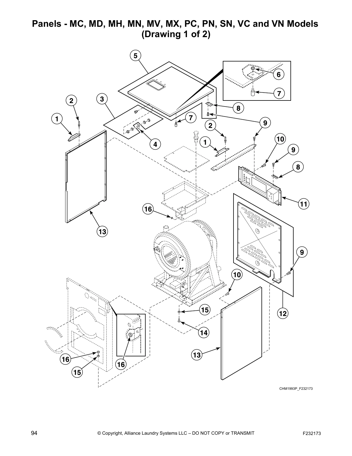 Panels - MC, MD, MH, MN, MV, MX, PC, PN, SN, VC and VN Models
(Drawing 1 of 2)