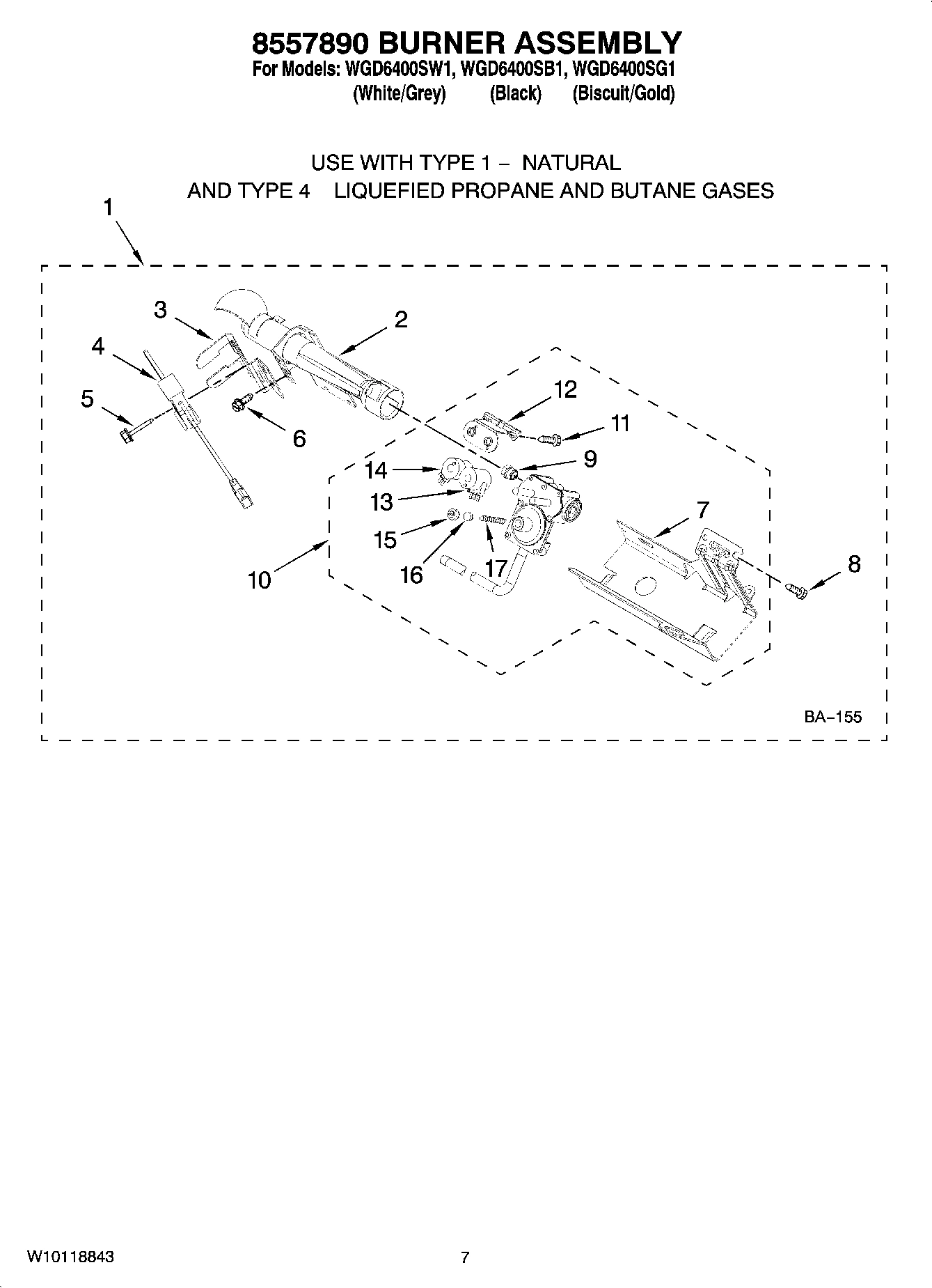04 - 8557890 BURNER ASSEMBLY, OPTIONAL PARTS (NOT INCLUDED)