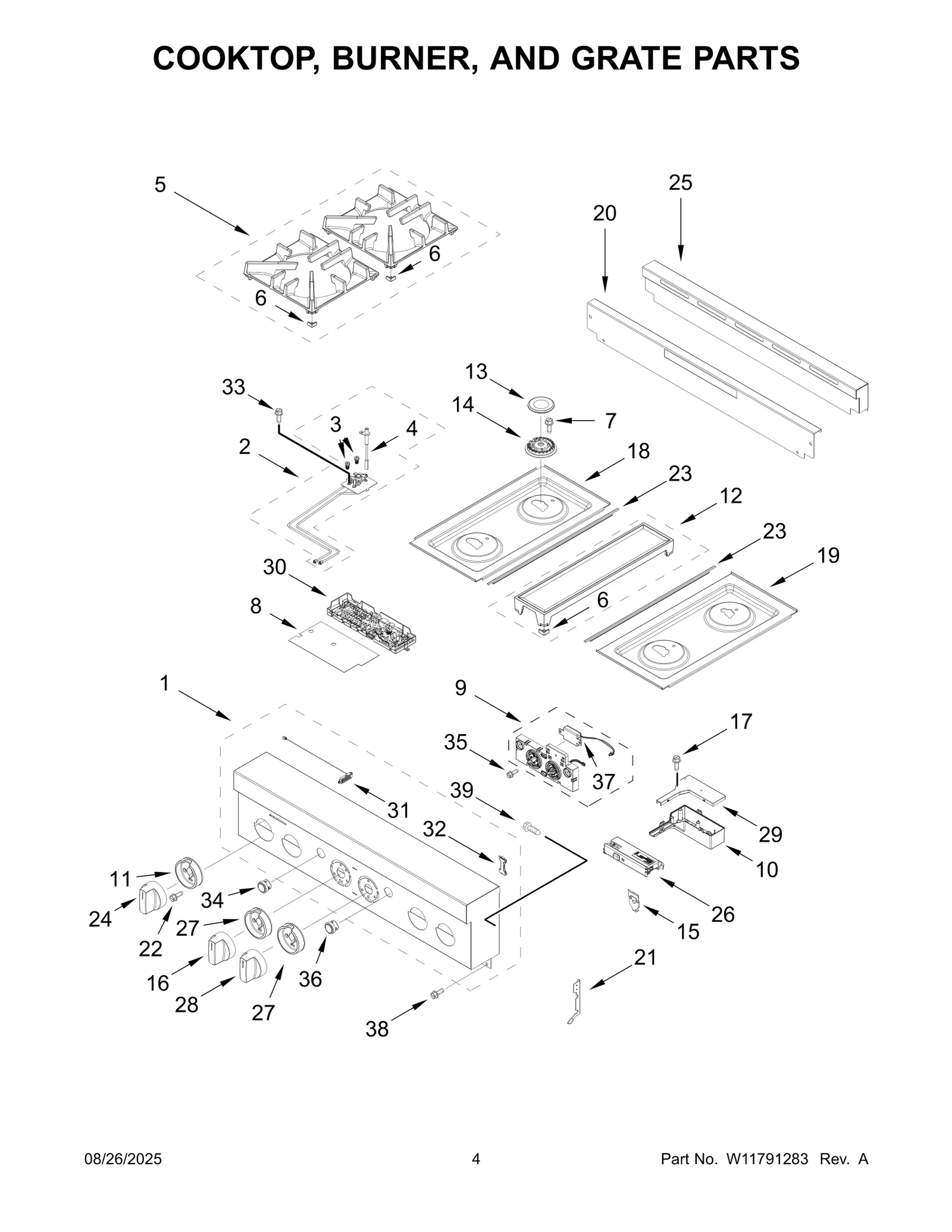 COOKTOP, BURNER, AND GRATE PARTS