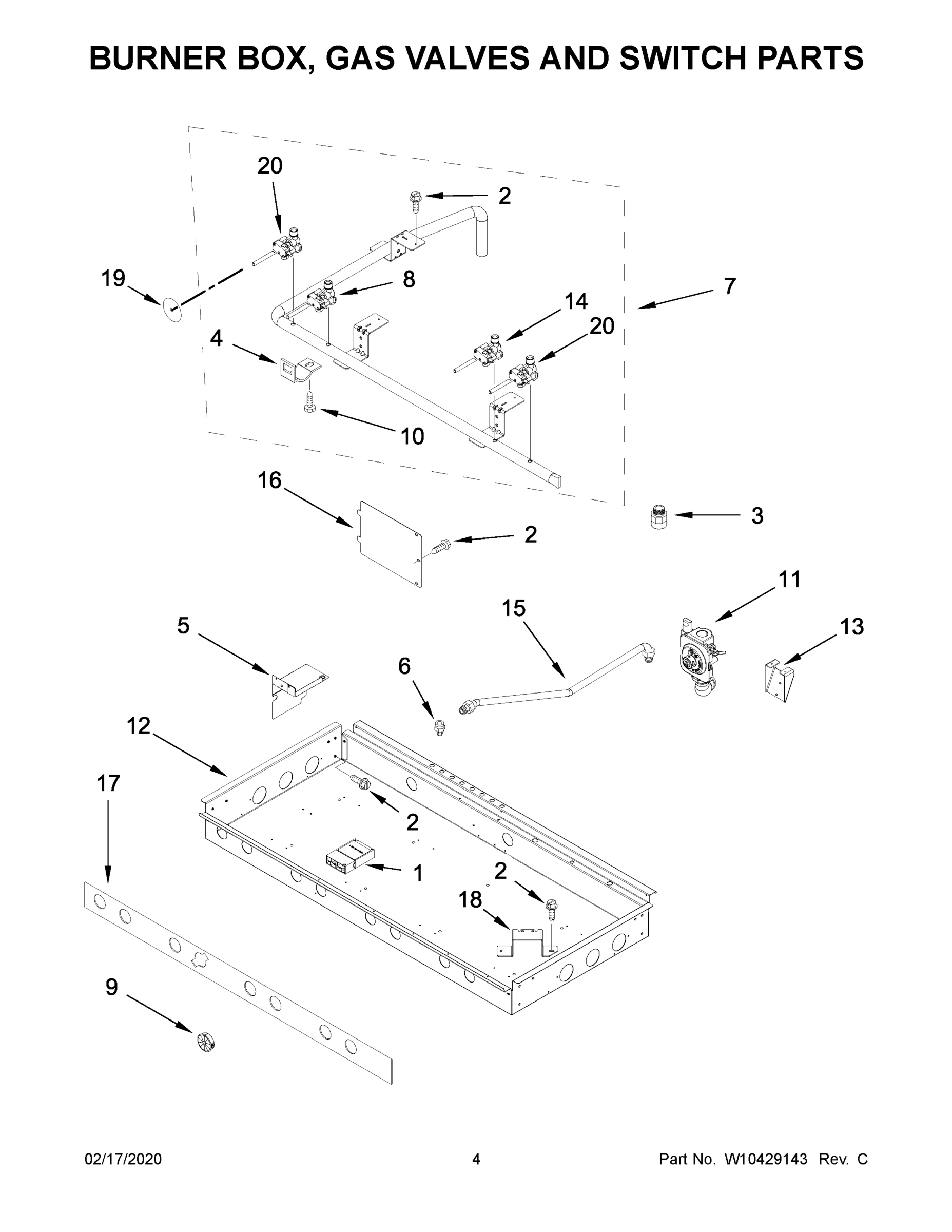03 - BURNER BOX, GAS VALVES AND SWITCH PARTS