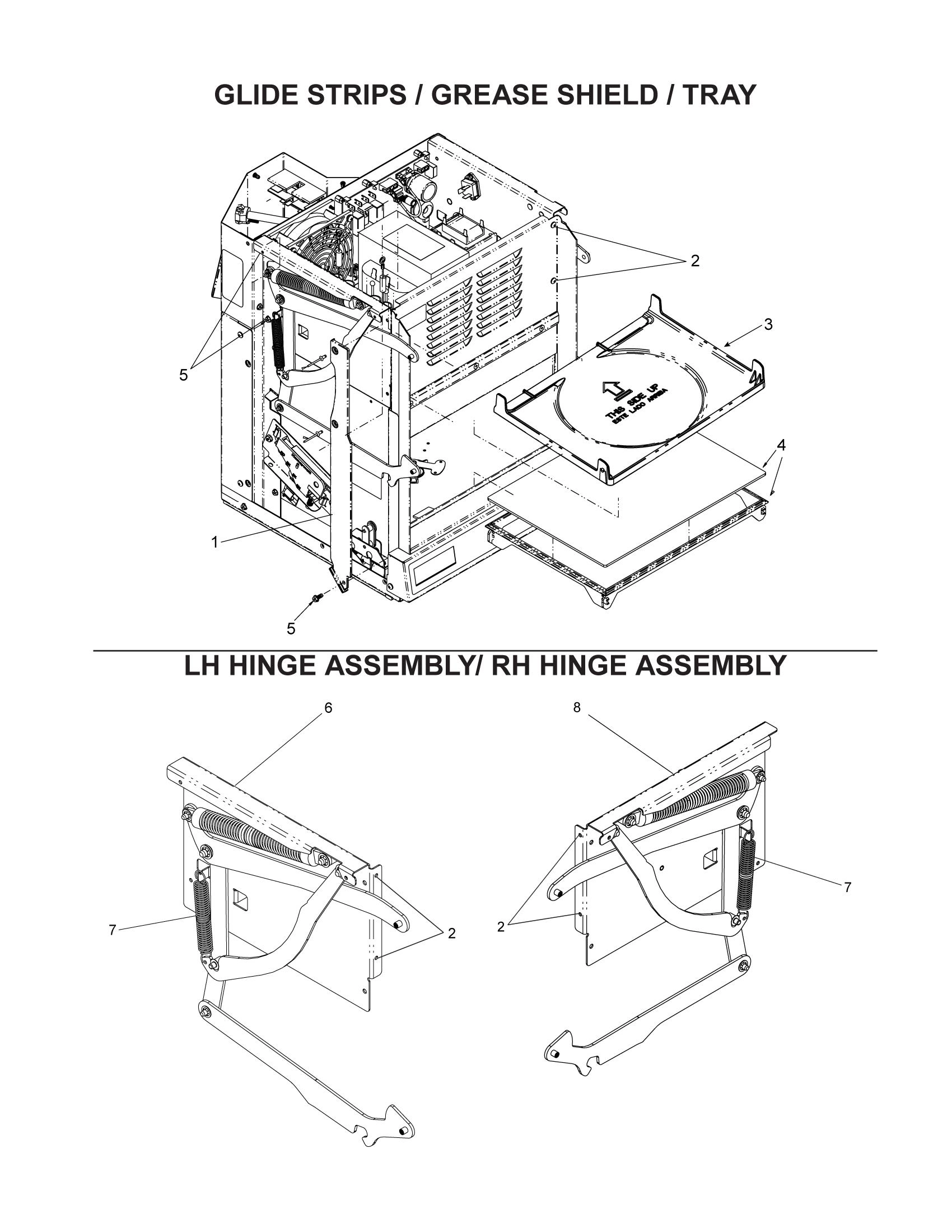 GLIDE STRIPS / ANTENNA SHIELD / TRAY / LH & RH HINGE ASSEMBLY