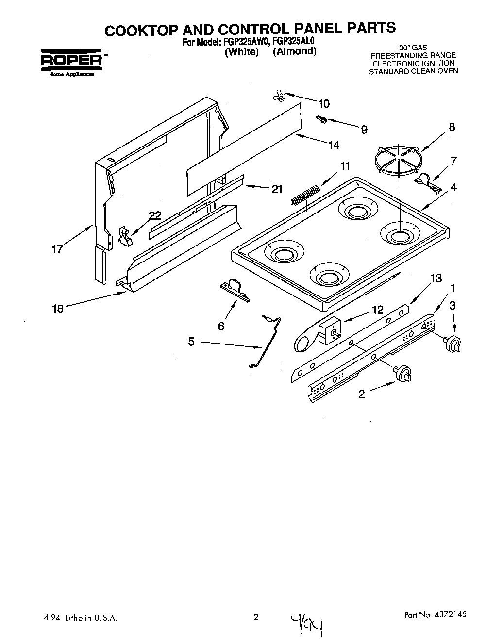 01 - COOKTOP AND CONTROL PANEL, LITERATURE