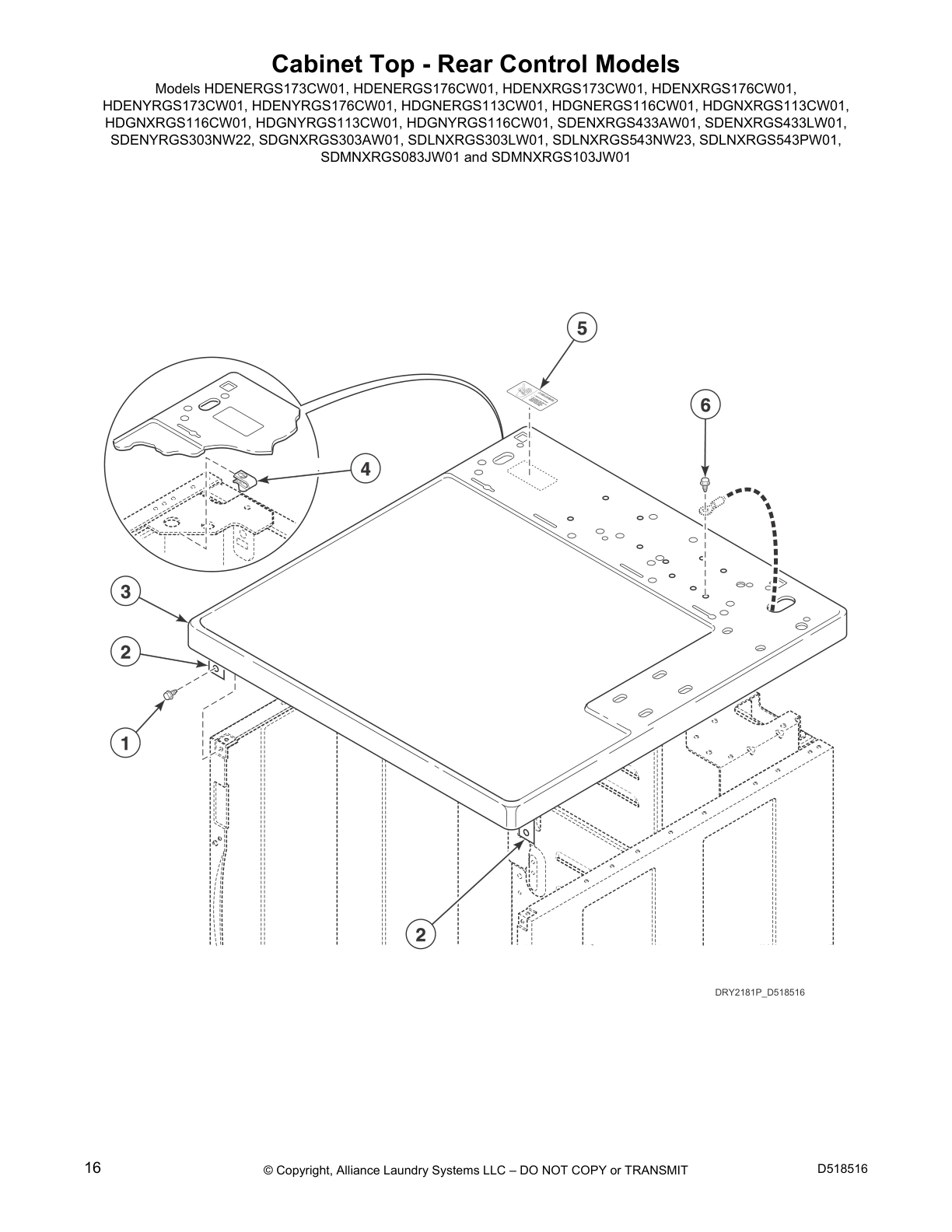 Cabinet Top - Rear Control Models