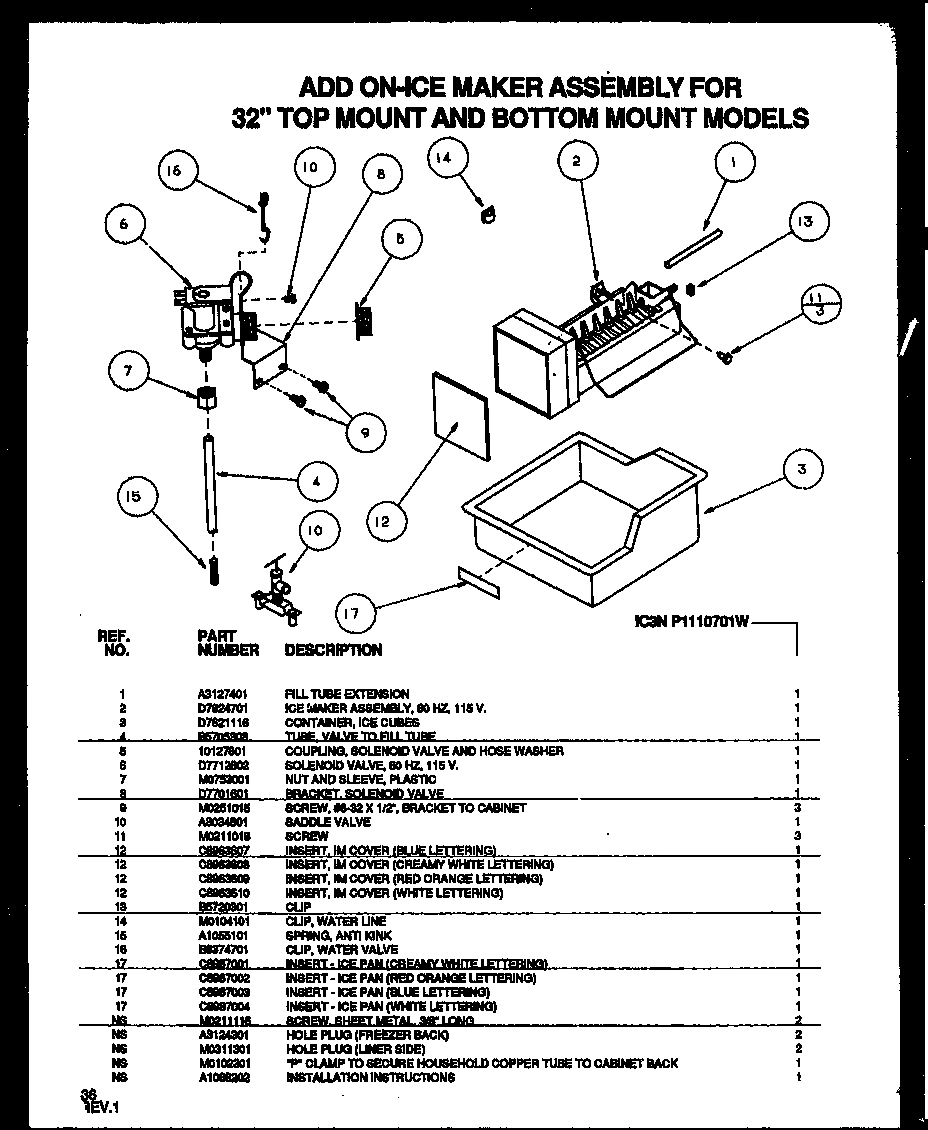 01 - ICE MAKER ASSY FOR 32`` TOP & BOTTOM FZ