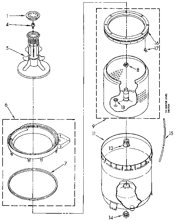 AGITATOR, BASKET AND TUB
