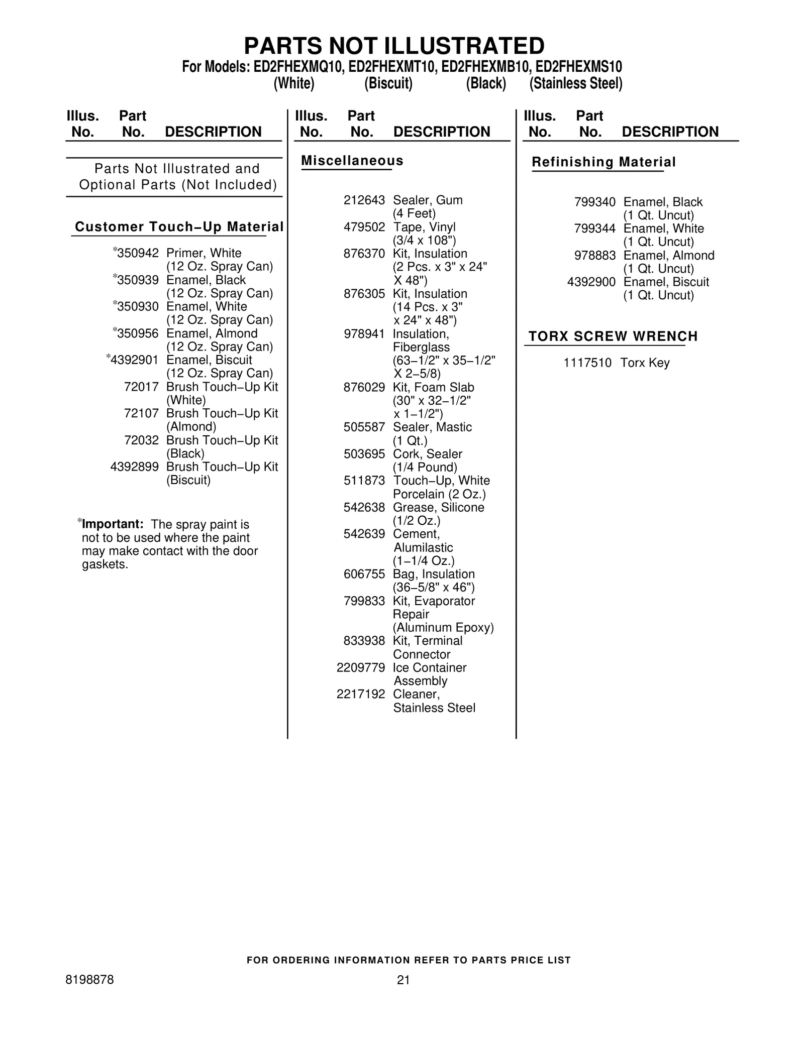 Optional Parts (Not Included)
