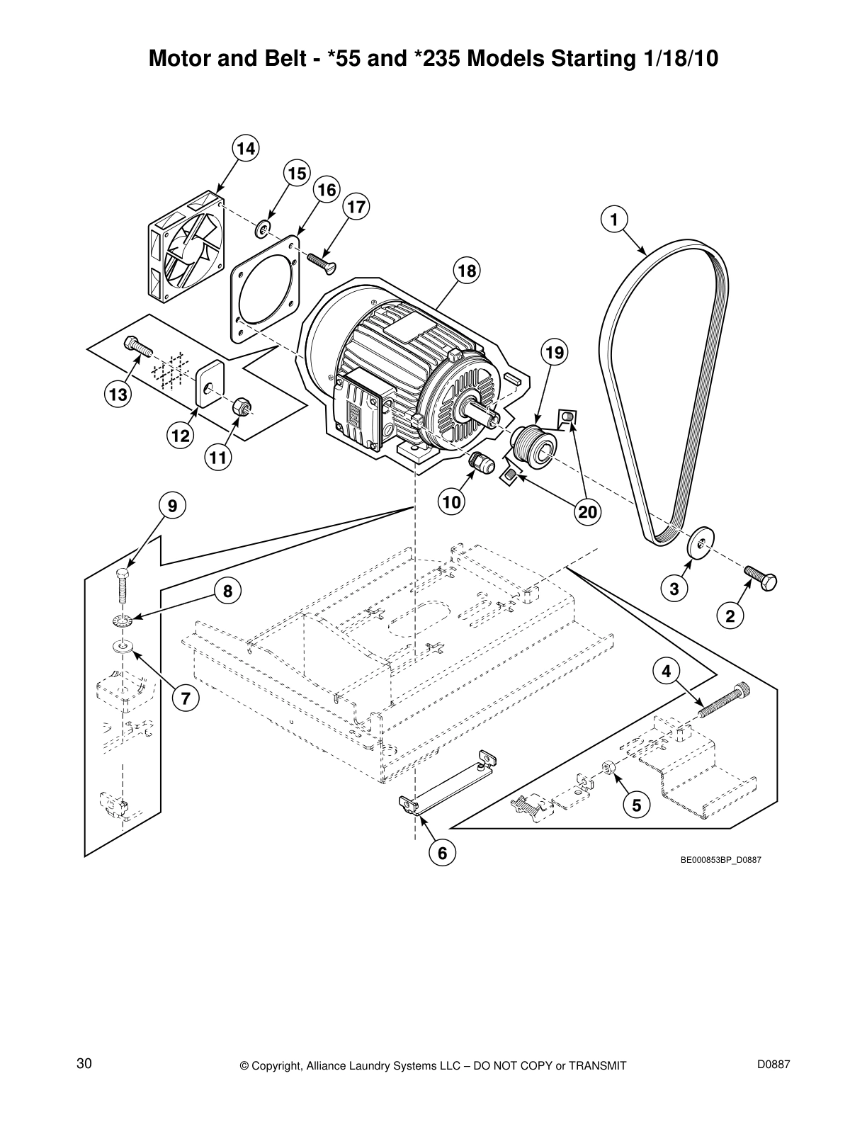 Motor and Belt - *55 and *235 Models Starting 1/18/10