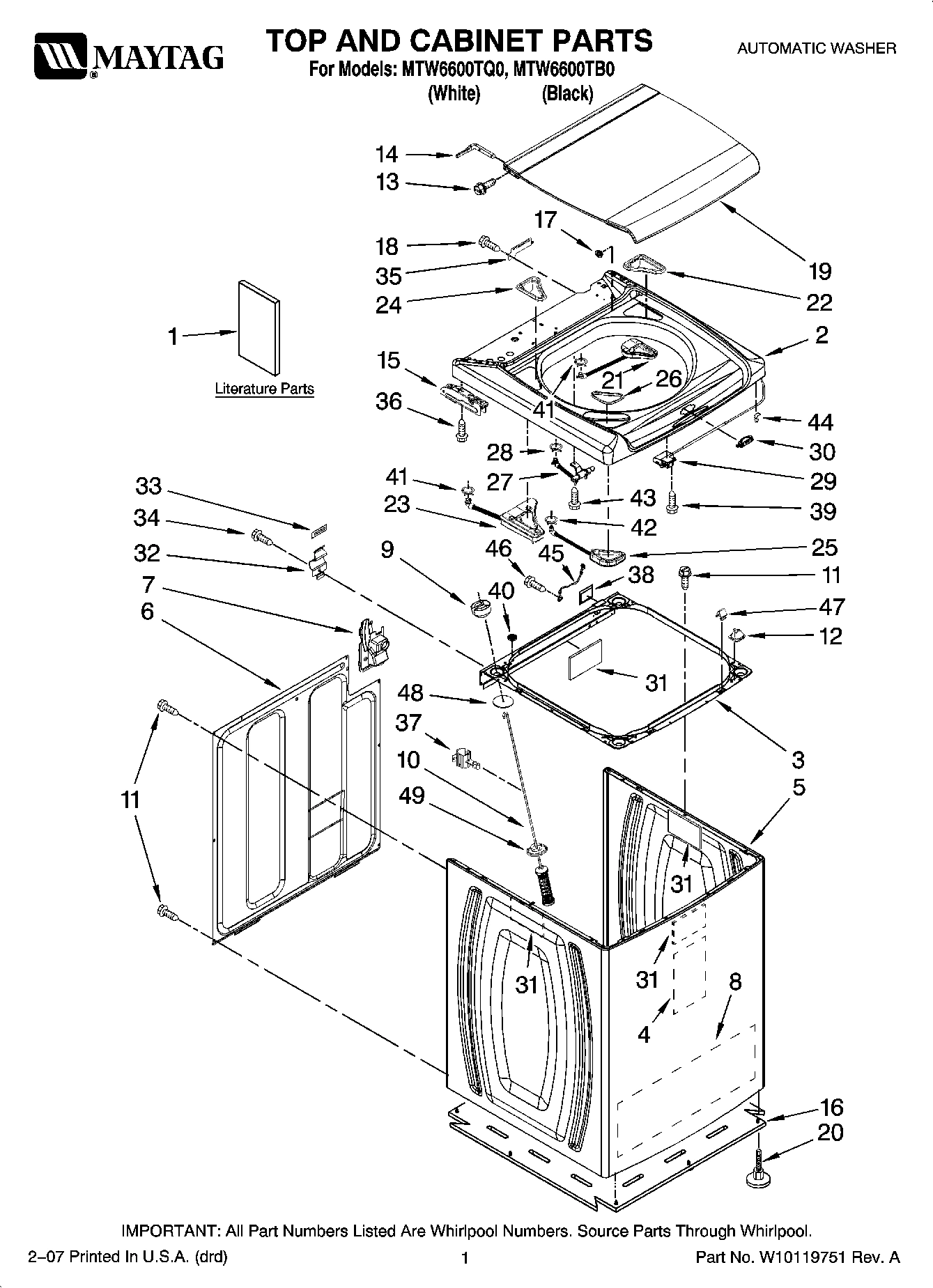 01 - TOP AND CABINET PARTS