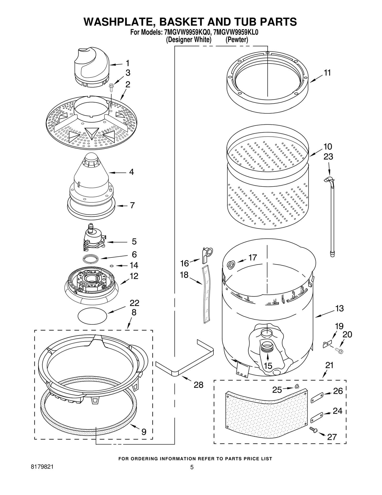 WASHPLATE, BASKET AND TUB PARTS
