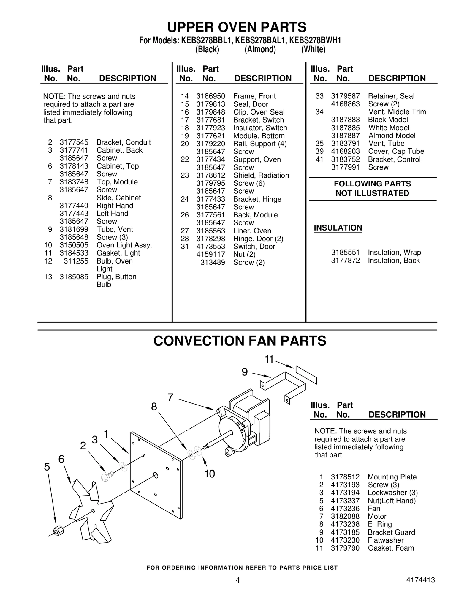CONVECTION FAN PARTS