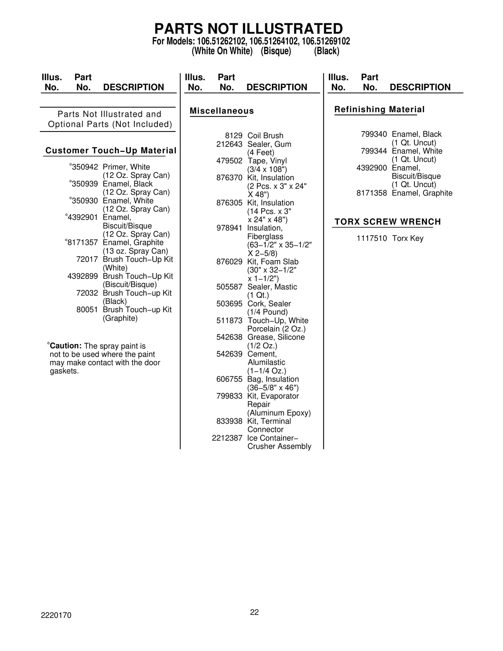 Optional Parts (Not Included)