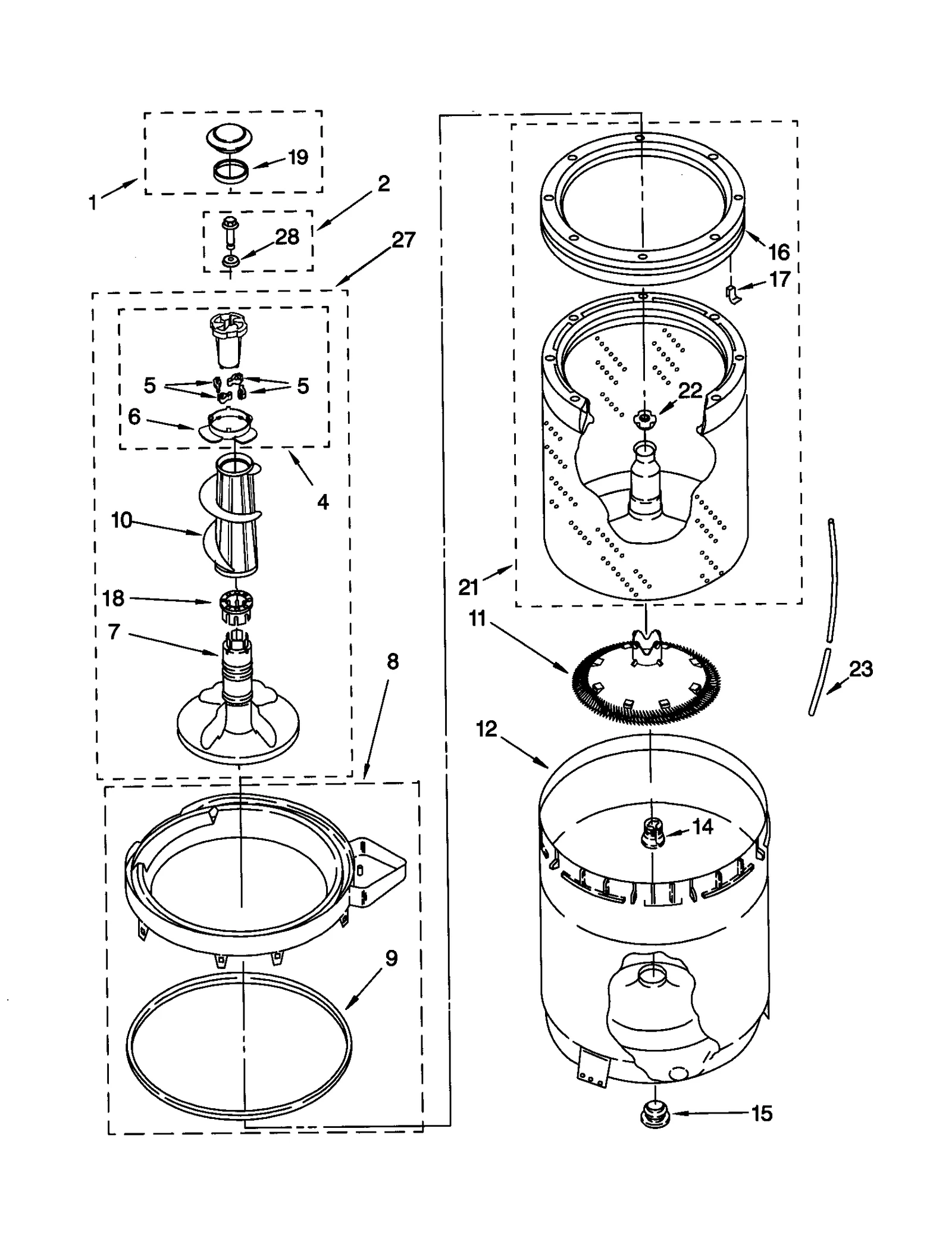 AGITATOR, BASKET AND TUB