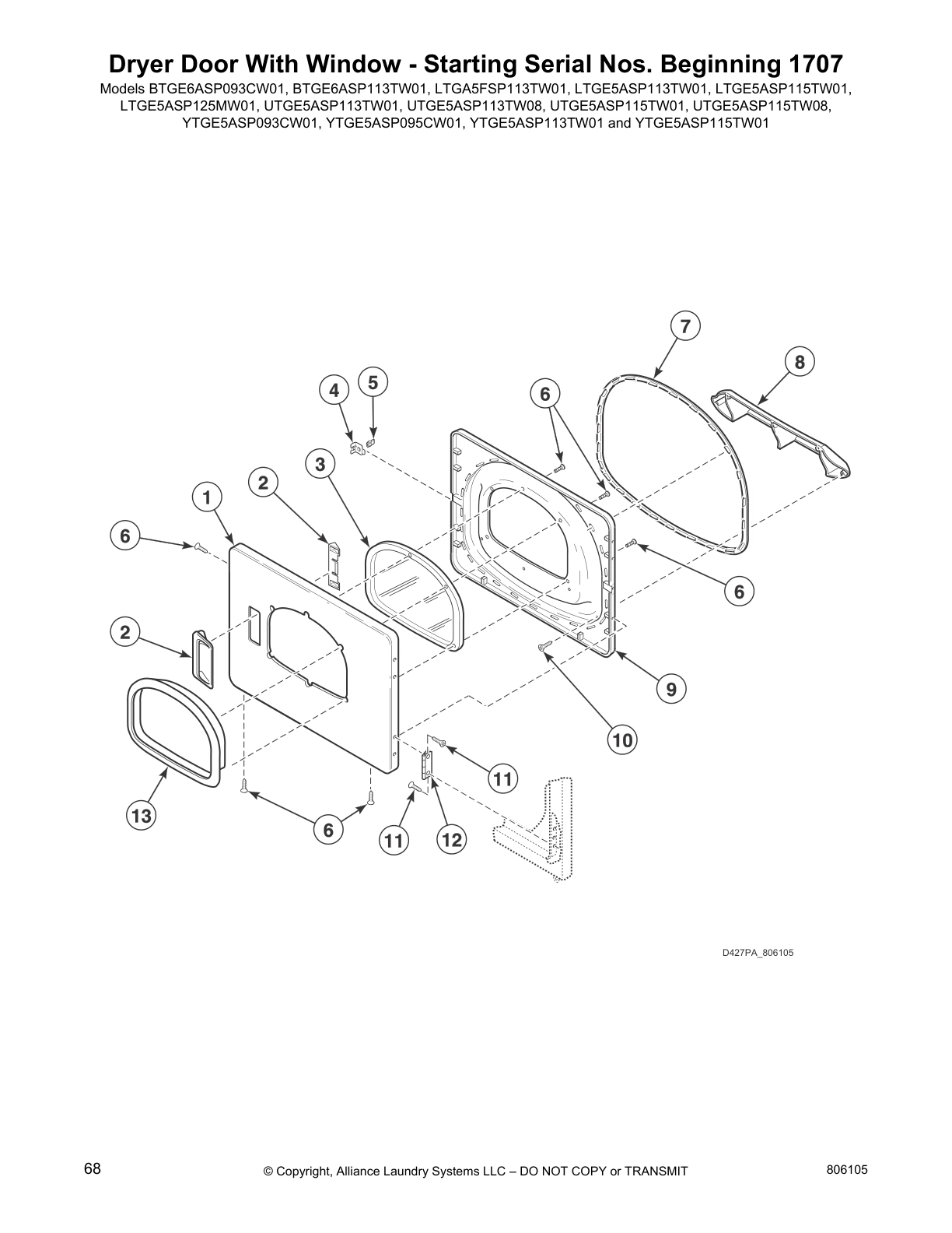 Dryer Door With Window - Starting Serial Nos. Beginning 1707