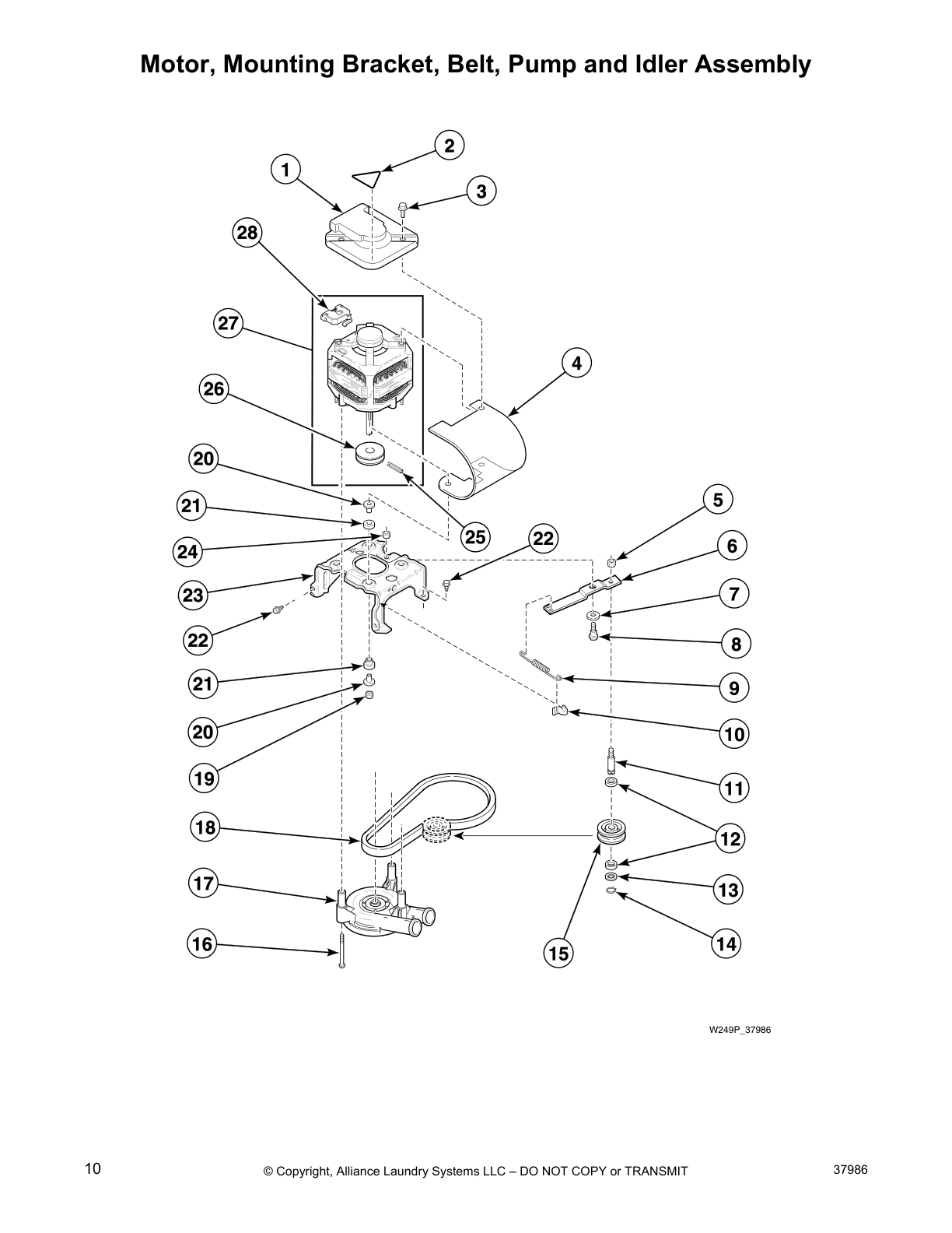 Motor, Mounting Bracket, Belt, Pump and Idler Assembly