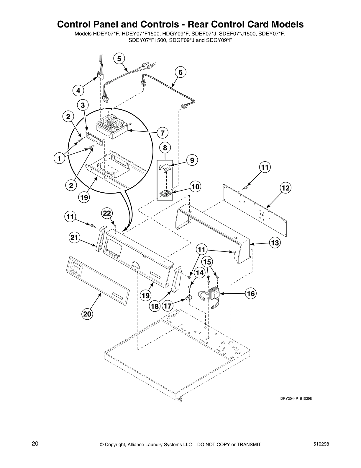 Control Panel and Controls - Rear Control Card Models