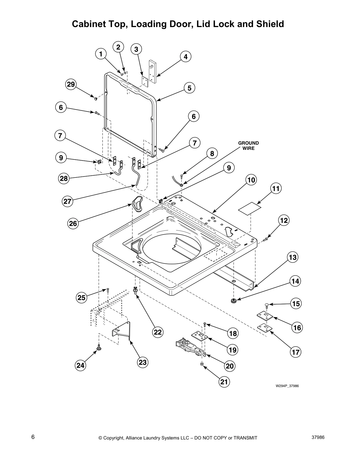 Cabinet Top, Loading Door, Lid Lock and Shield
