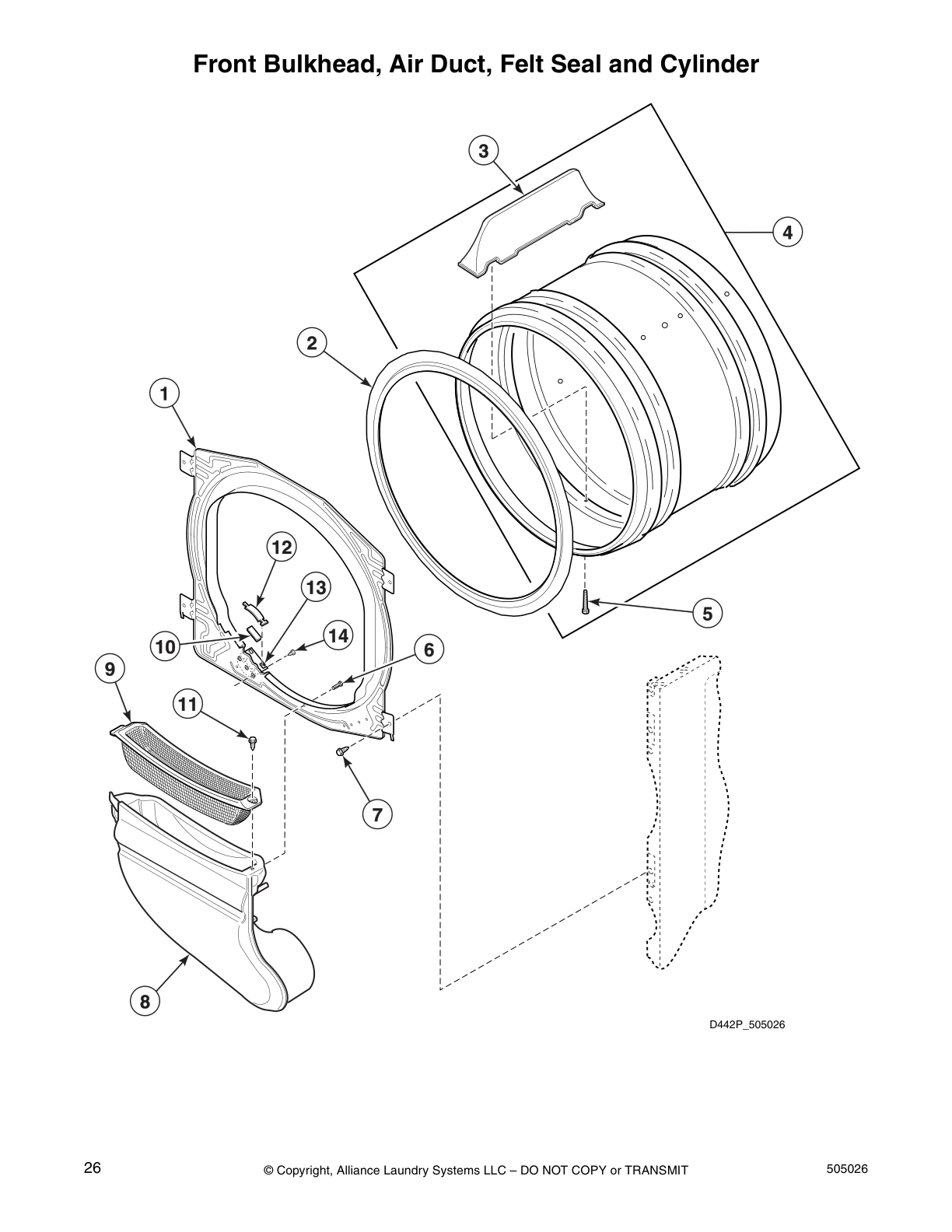 Front Bulkhead, Air Duct, Felt Seal and Cylinder