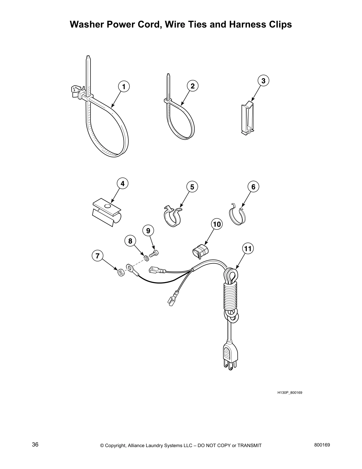 Washer Power Cord, Wire Ties and Harness Clips