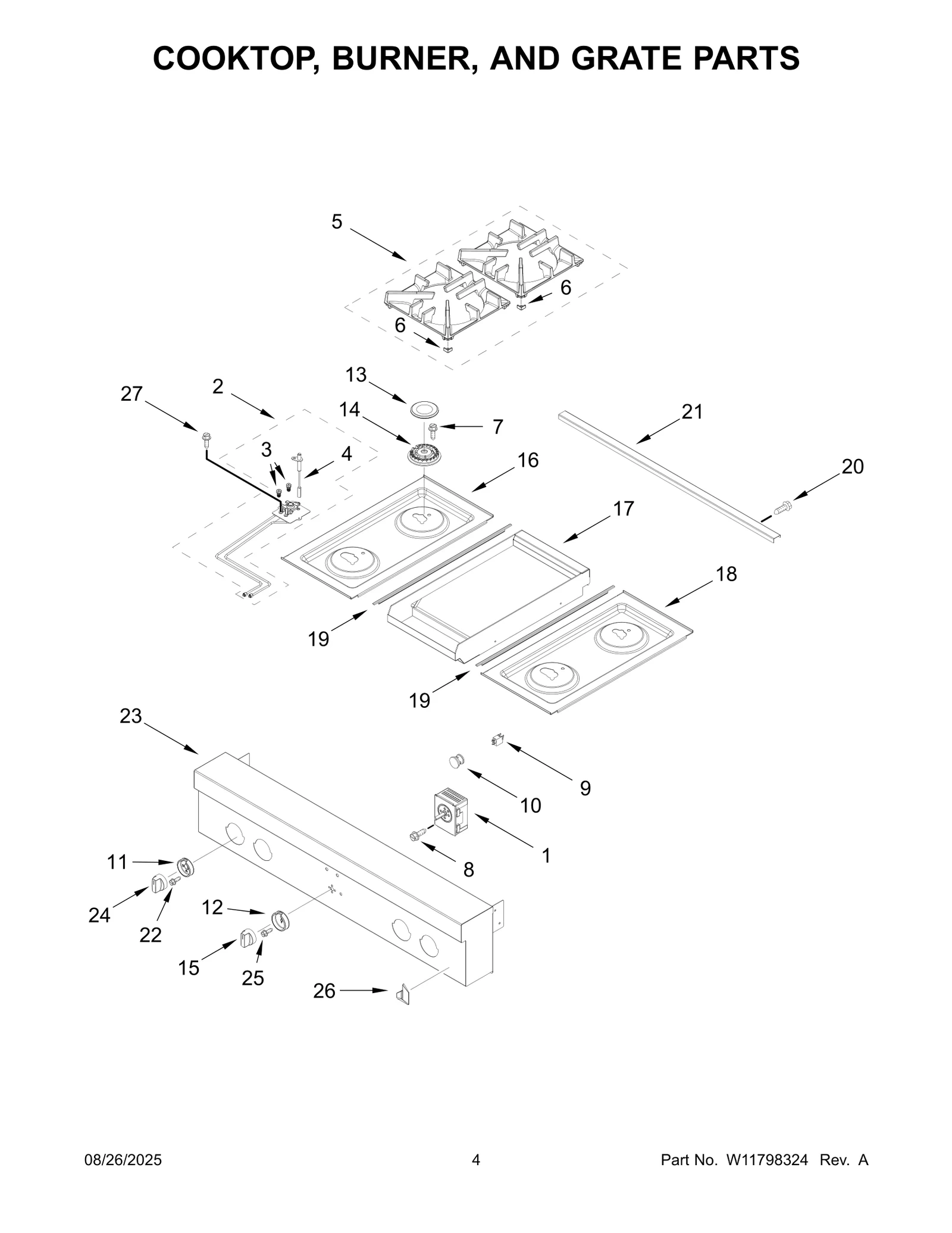 COOKTOP, BURNER, AND GRATE PARTS