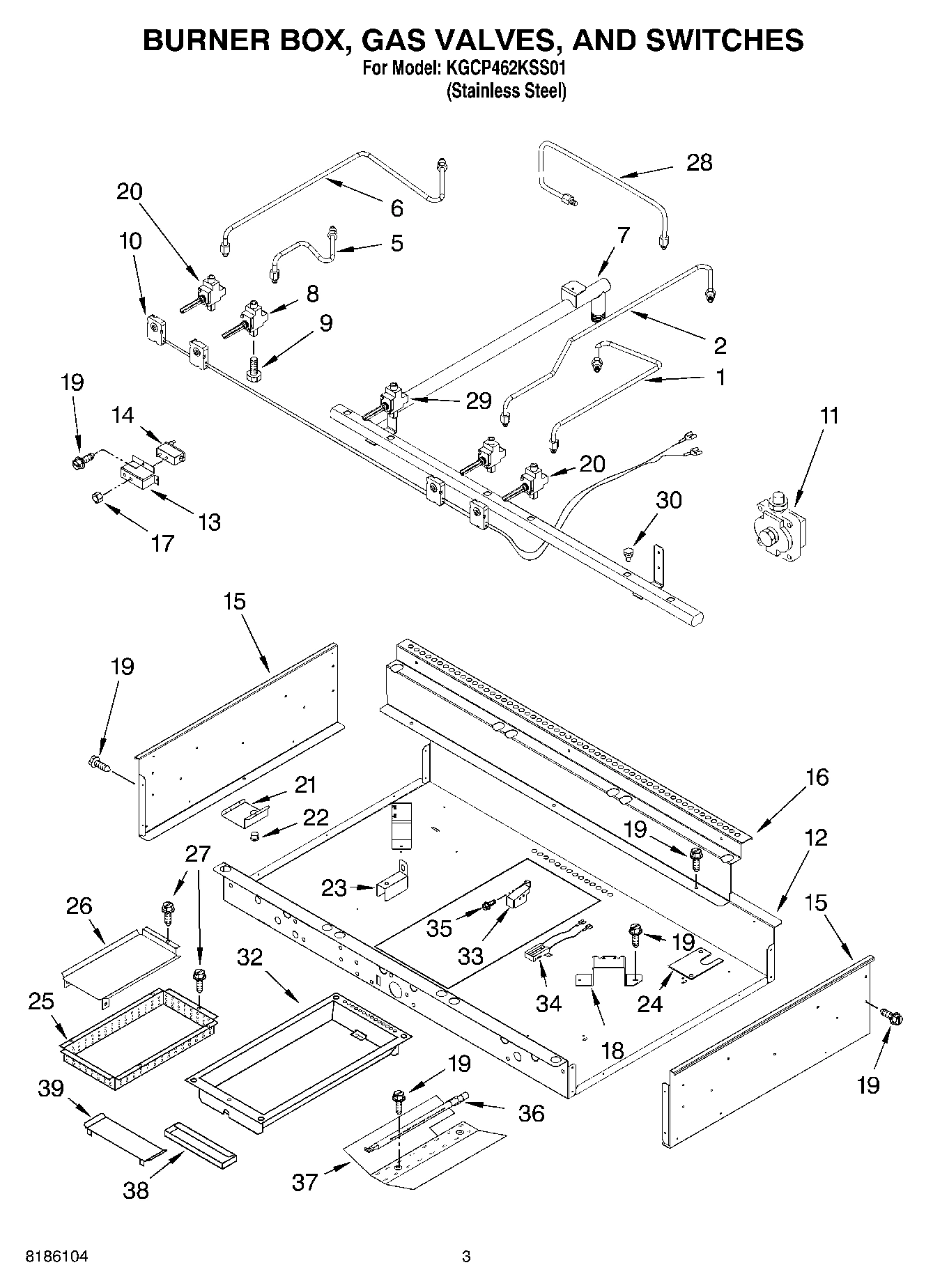 02 - BURNER BOX, GAS VALVES, AND SWITCHES