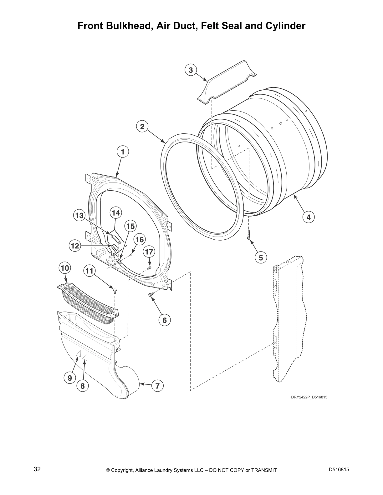 Front Bulkhead, Air Duct, Felt Seal and Cylinder