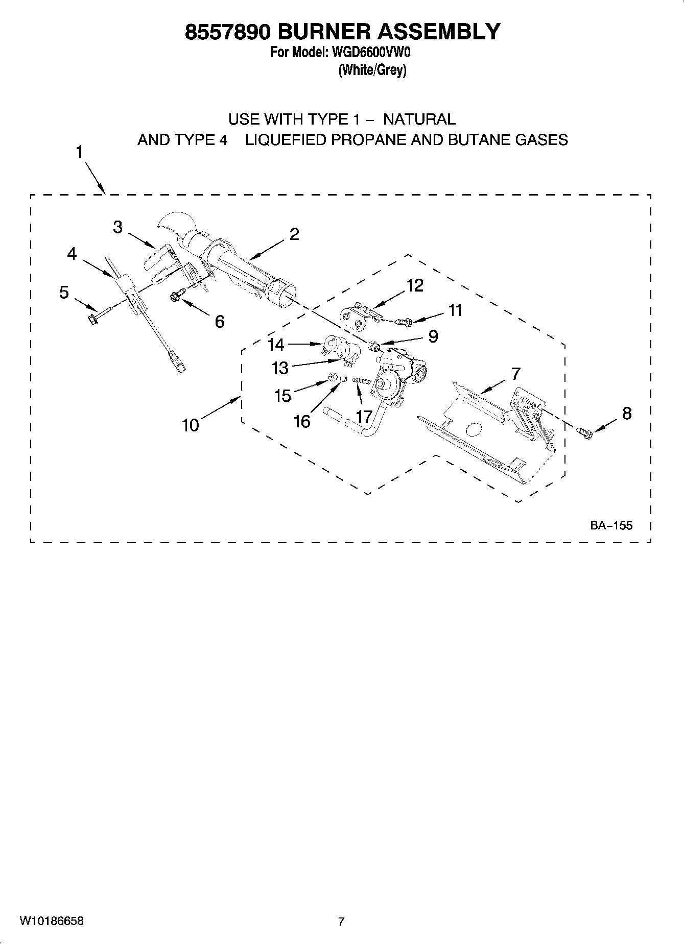 04 - 8557890 BURNER ASSEMBLY, OPTIONAL PARTS (NOT INCLUDED)