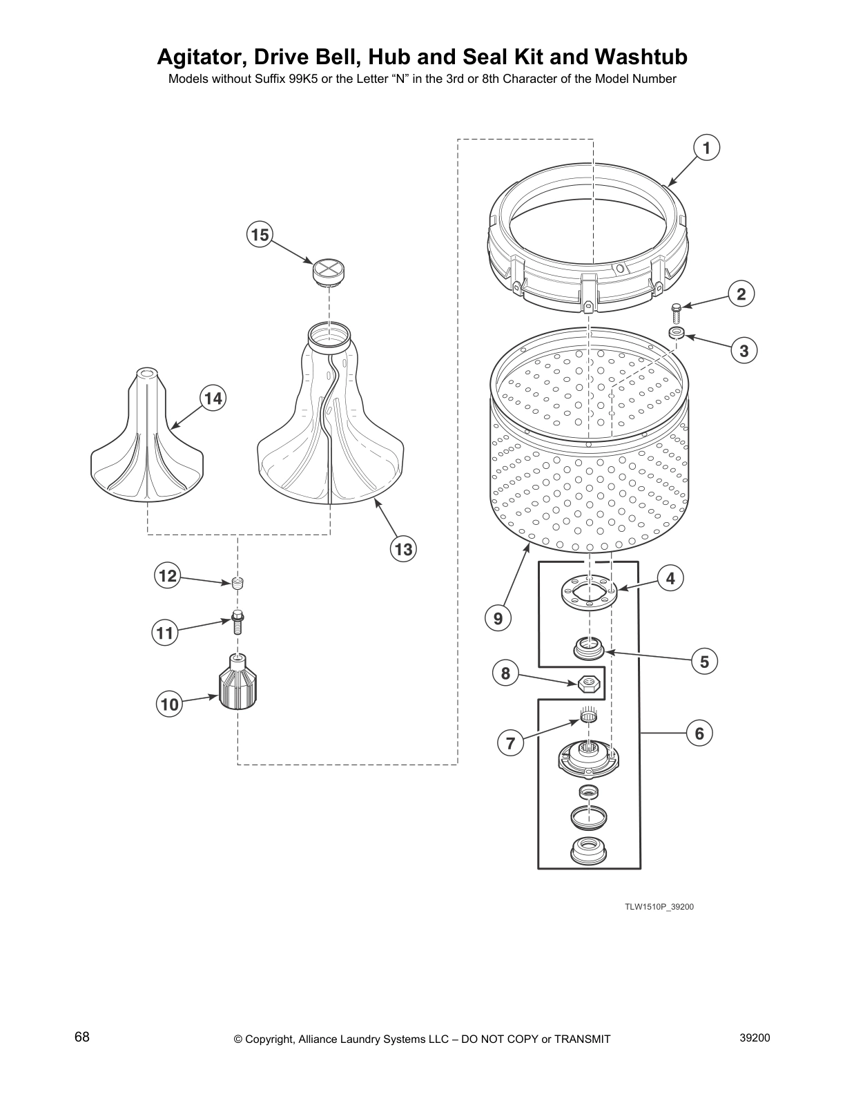 Agitator, Drive Bell, Hub and Seal Kit and Washtub