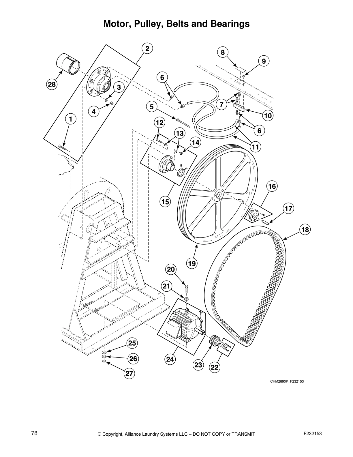 Motor, Pulley, Belts and Bearings
