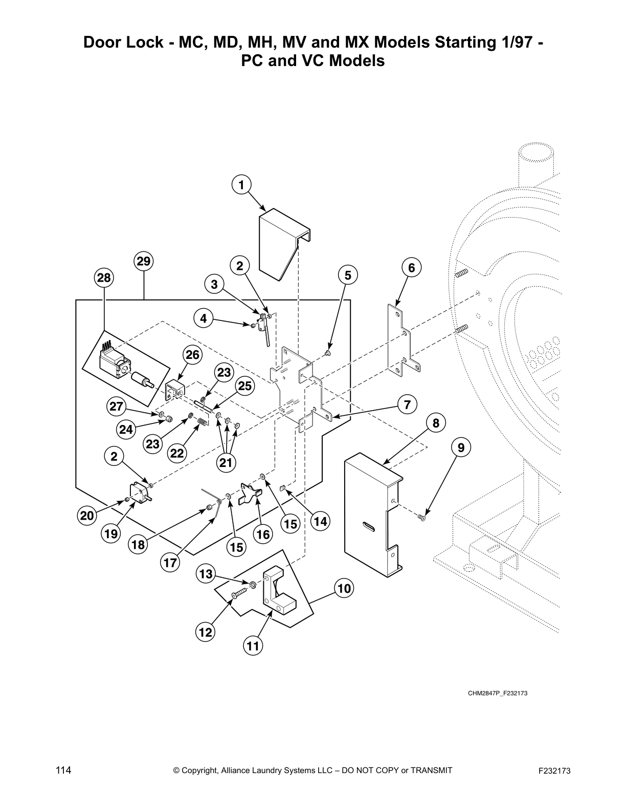 Door Lock - MC, MD, MH, MV and MX Models Starting 1/97 - 
PC and VC Models