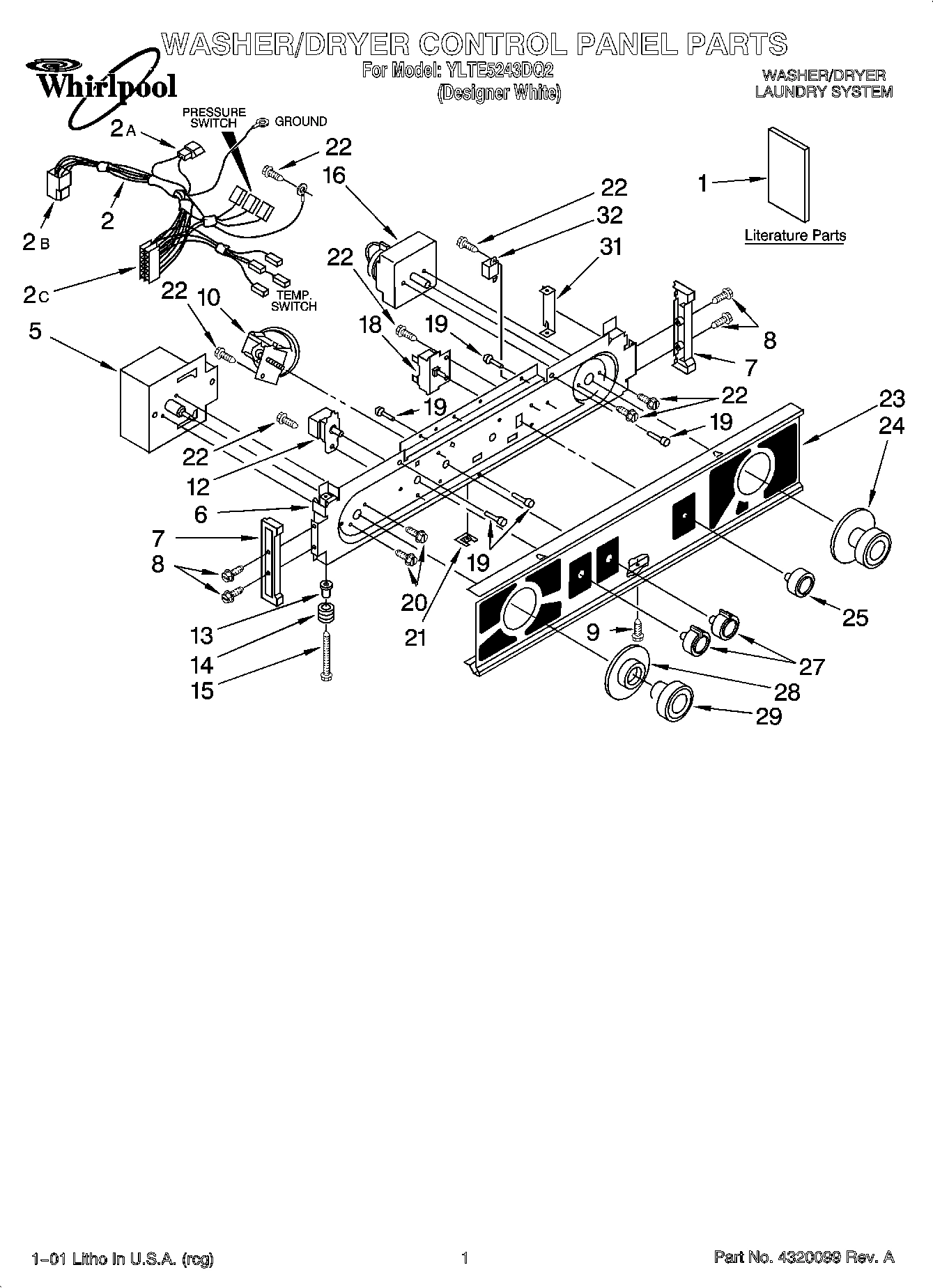 01 - WASHER/DRYER CONTROL PANEL PARTS