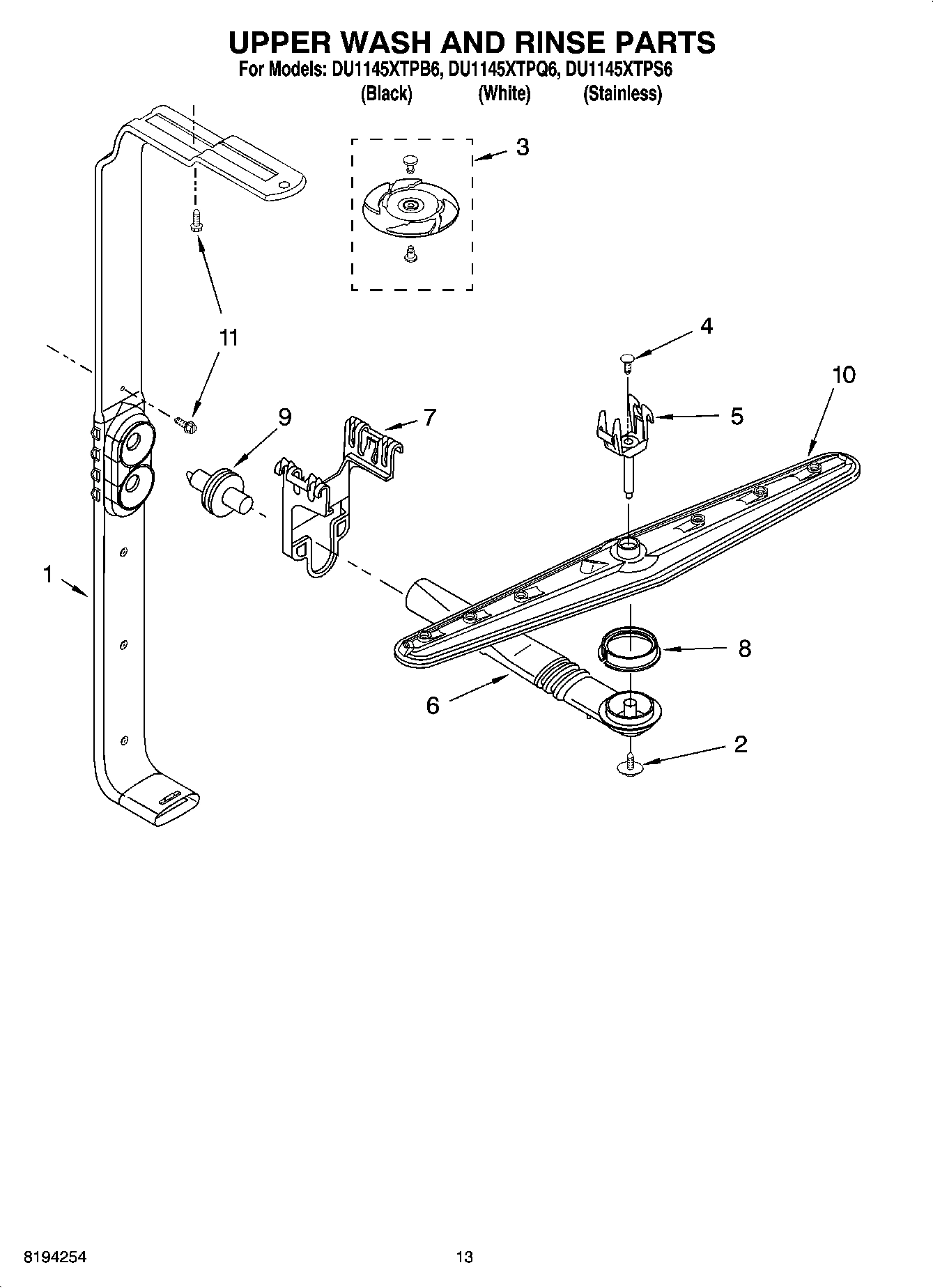 10 - UPPER WASH AND RINSE PARTS