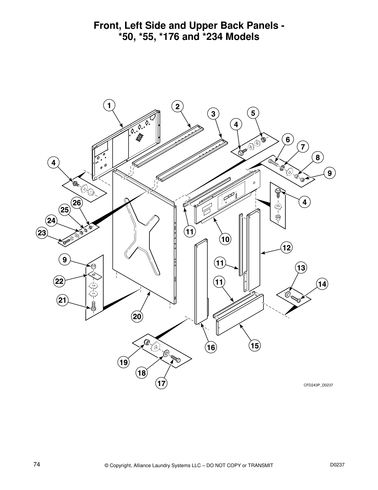 Front, Left Side and Upper Back Panels -
*50, *55, *176 and *234 Models