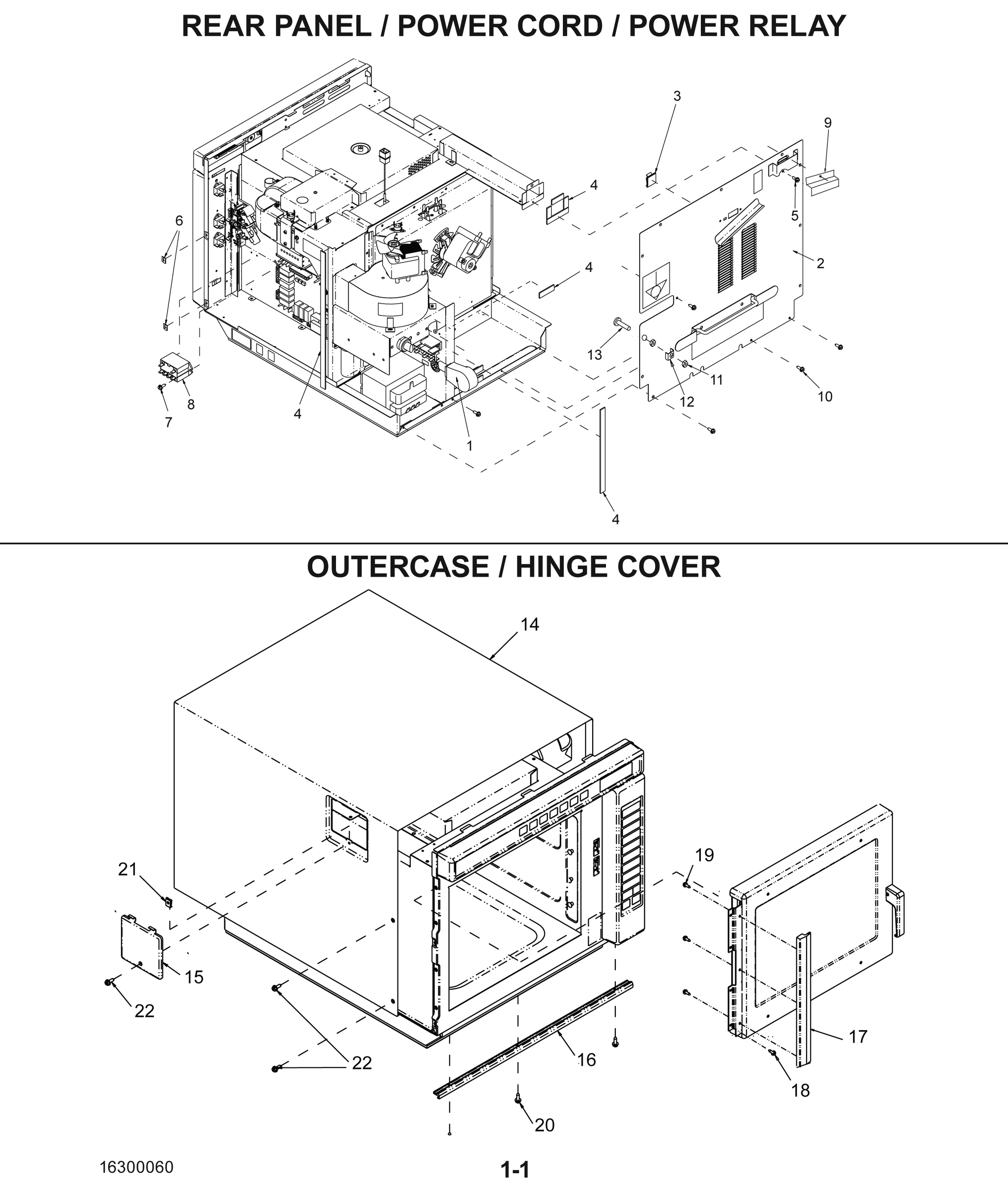 REAR PANEL / POWER CORD / POWER RELAY / OUTERCASE / HINGE COVER