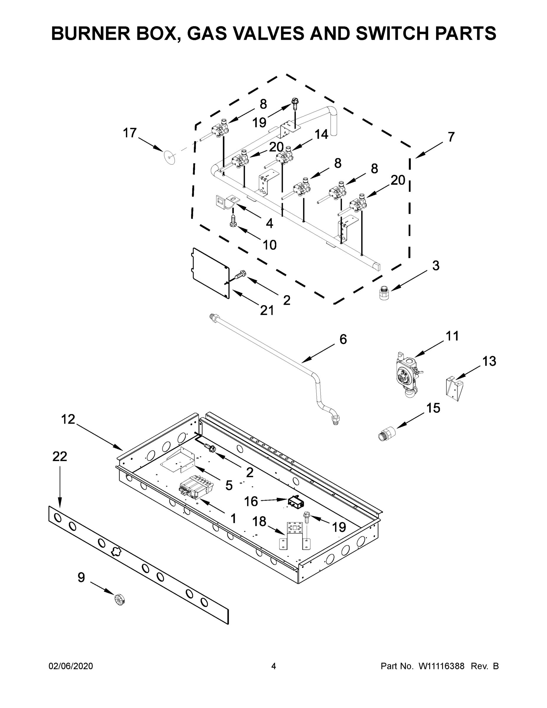03 - BURNER BOX, GAS VALVES AND SWITCH PARTS