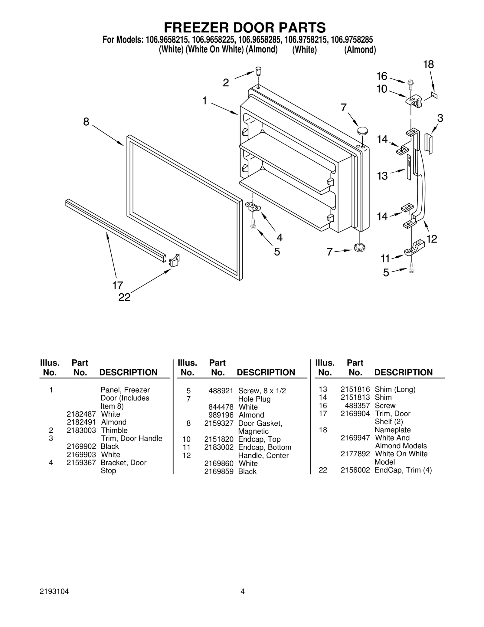 FREEZER DOOR PARTS