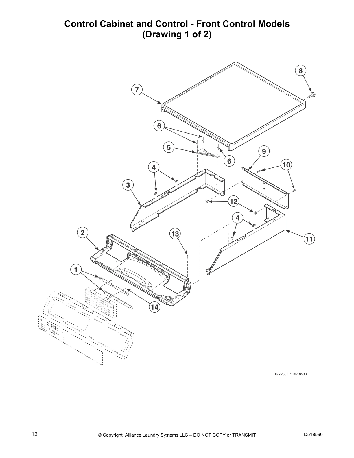 Control Cabinet and Control - Front Control Models 
(Drawing 1 of 2)