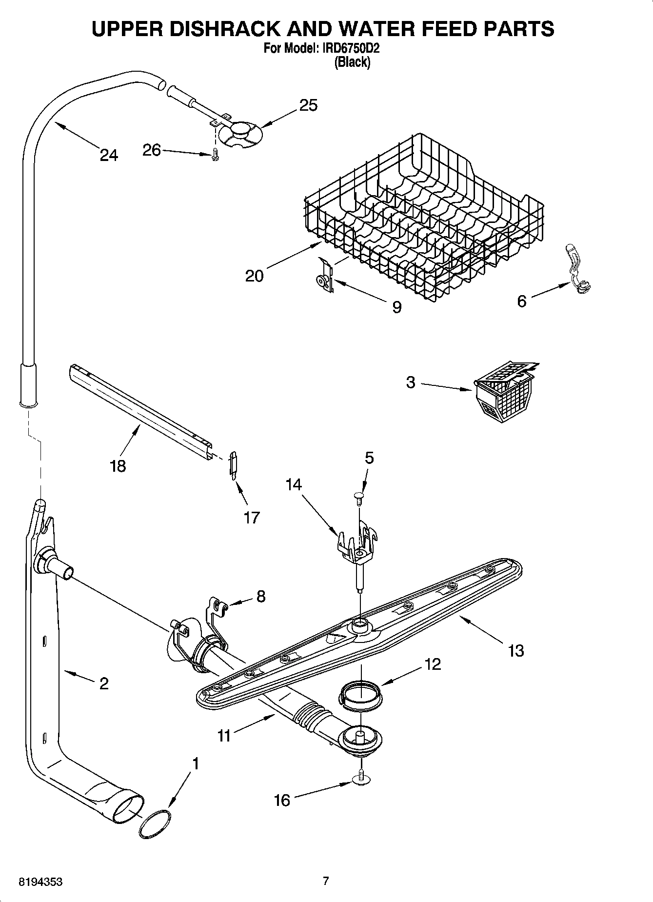 05 - UPPER DISHRACK AND WATER FEED PARTS