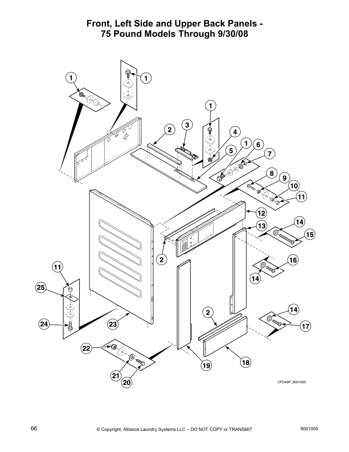 Front, Left Side and Upper Back Panels - 
75 Pound Models Through 9/30/08