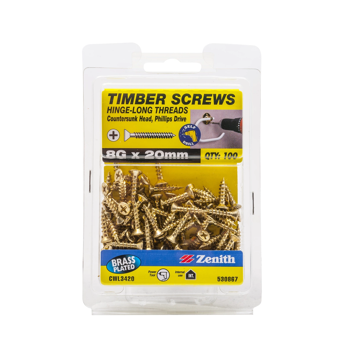 ZENITH® 8G x 20mm Timber Screws for Internal Use – Pack of 100